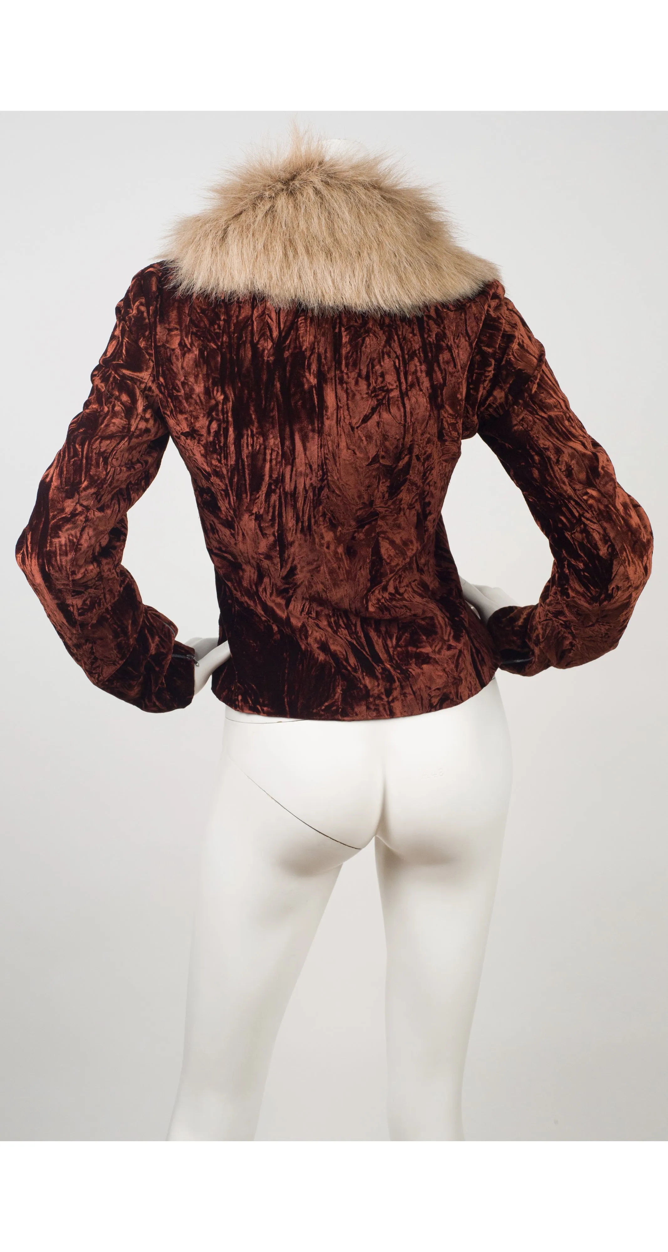 1990s Faux Fur Collar Crushed Velvet Jacket