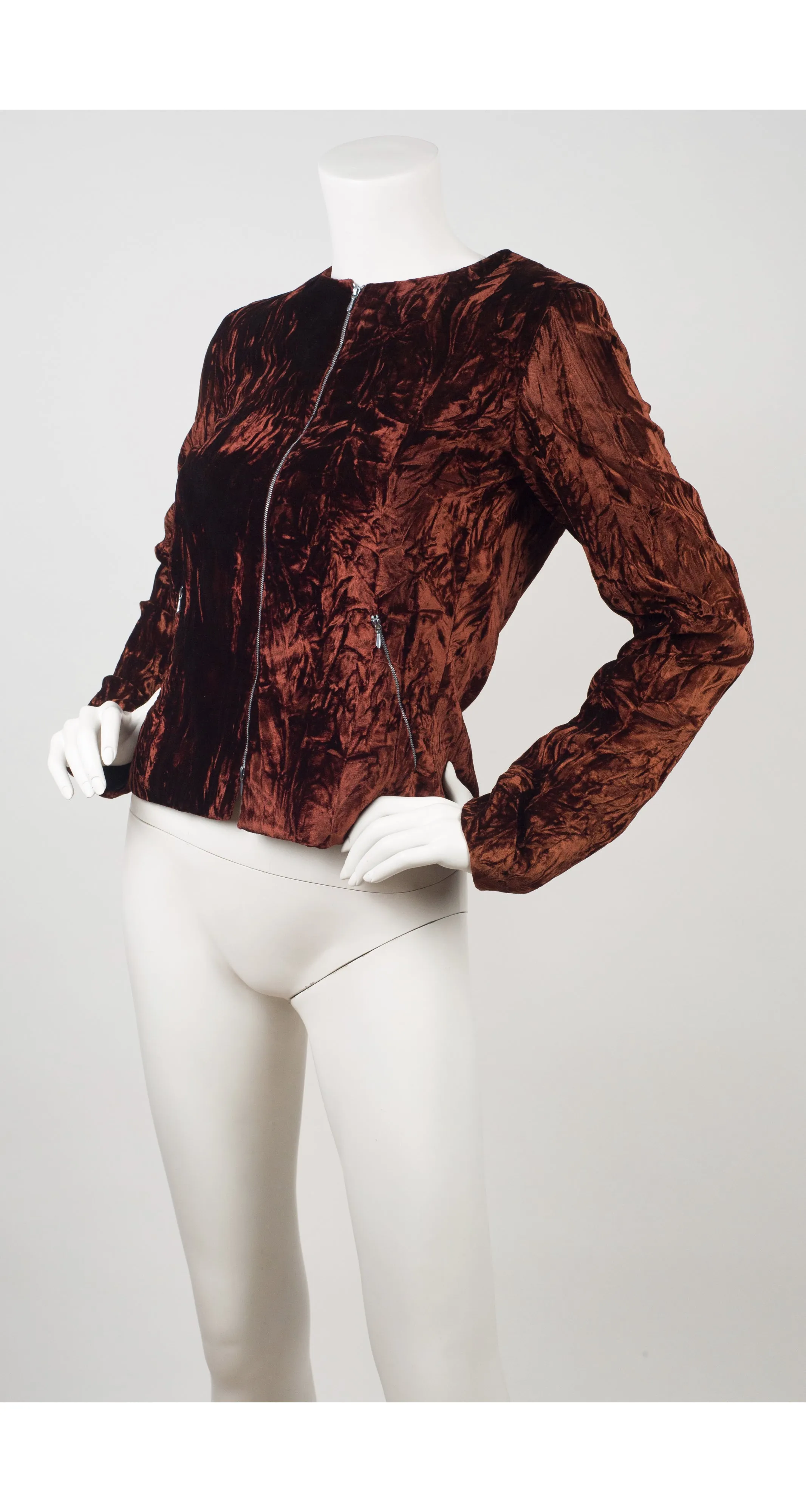1990s Faux Fur Collar Crushed Velvet Jacket