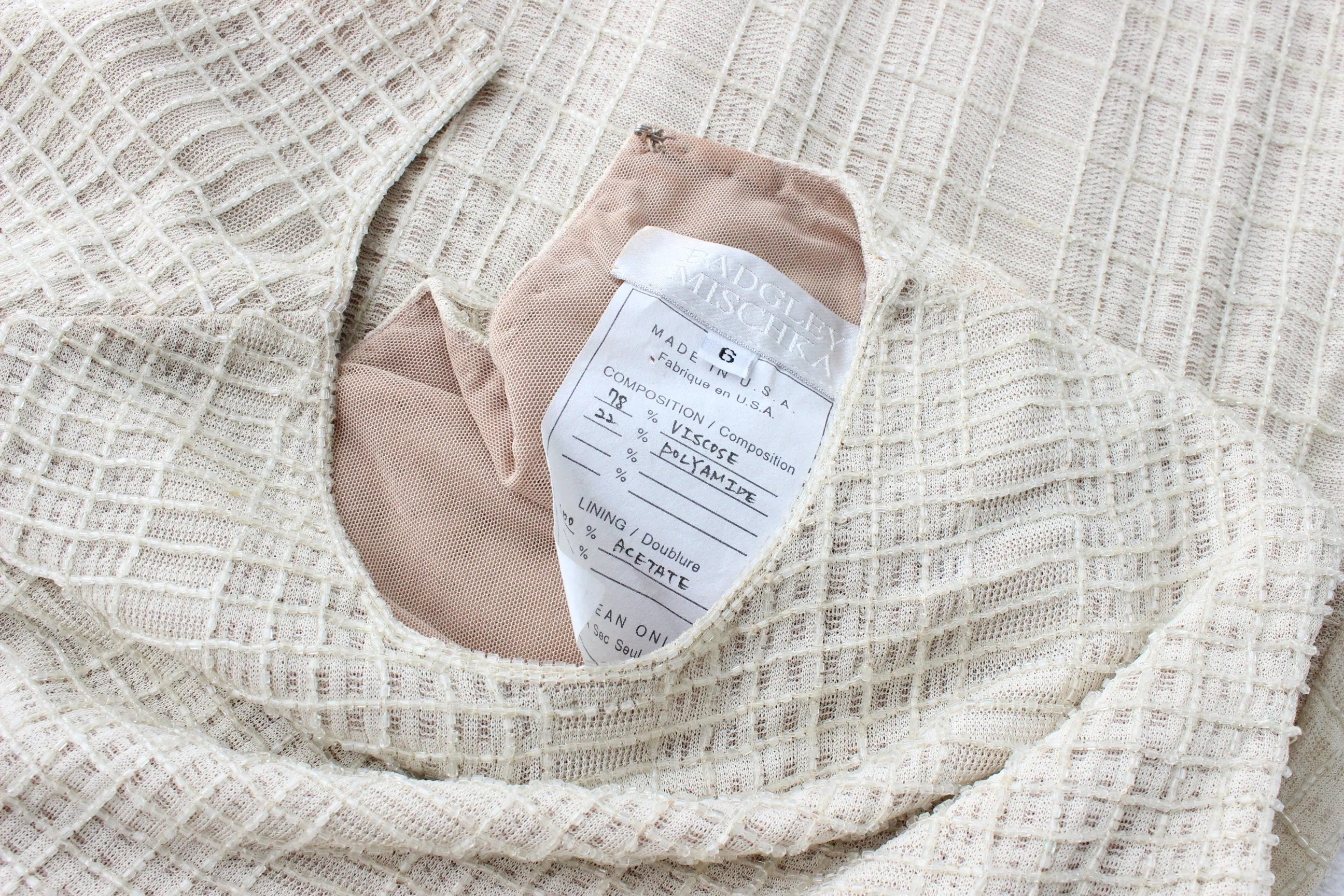 1990s Neutral Beaded Heavy Knit Designer Gown
