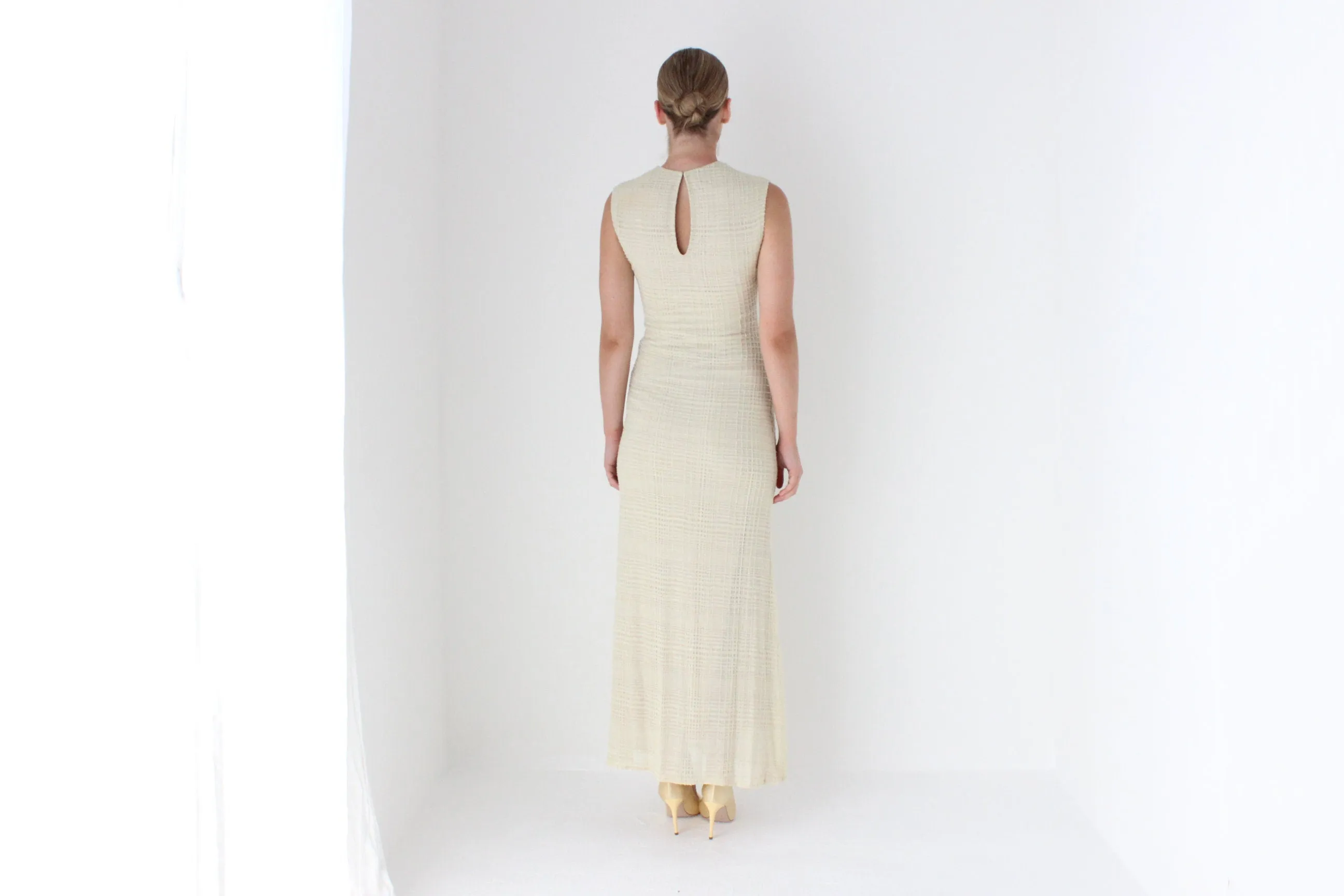 1990s Neutral Beaded Heavy Knit Designer Gown