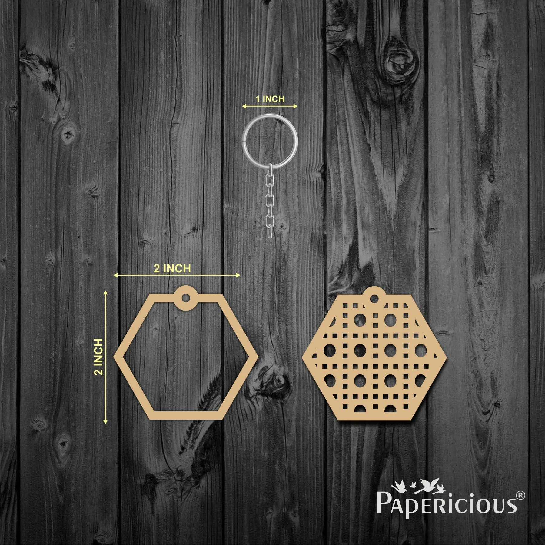 2 Layer Keyring Raw MDF Hexagonal