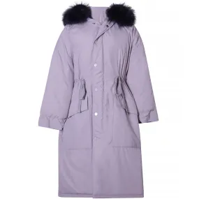 8GIRLS DESIGN CURVE LONGLINE PARKA WITH FAUX FUR COLLAR