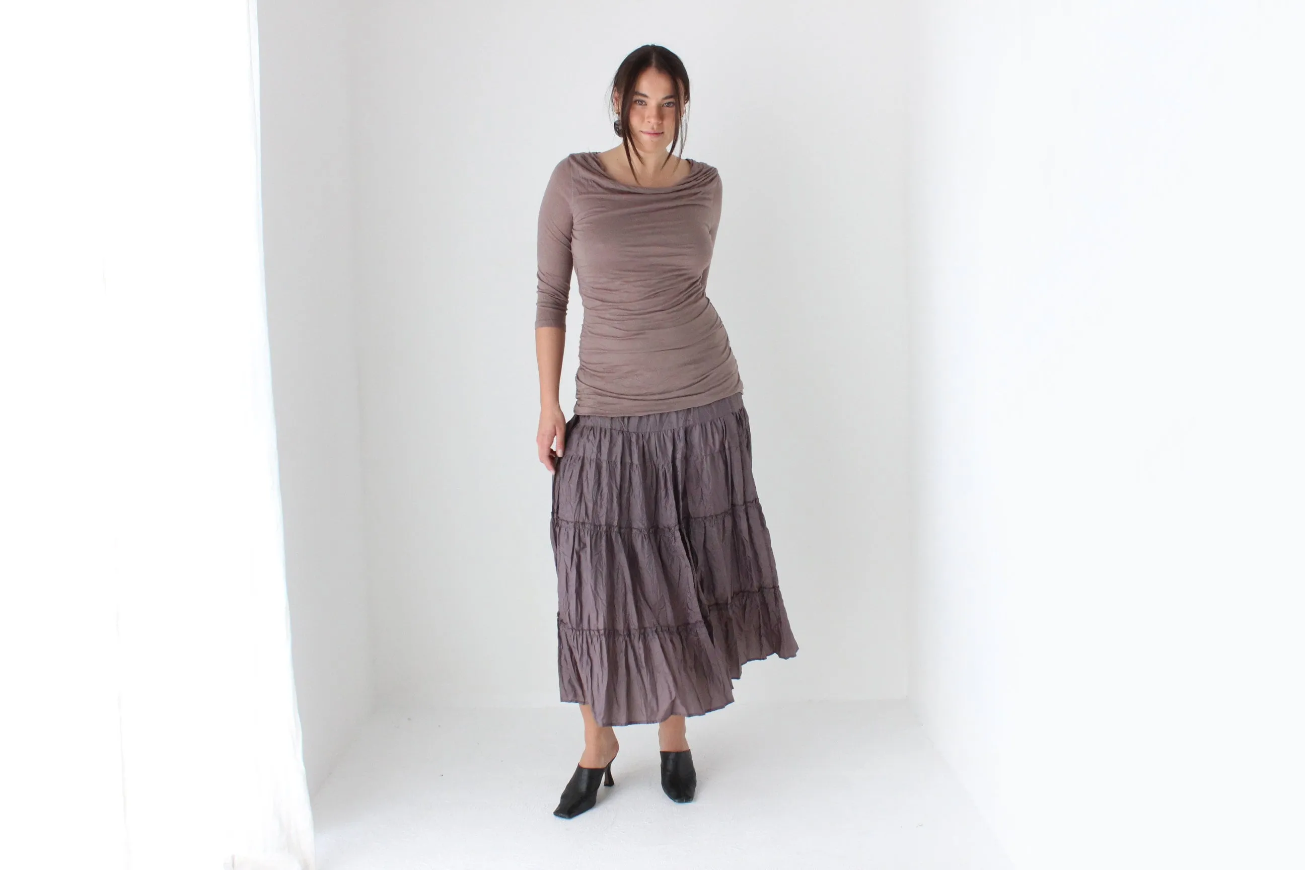 90s Mauve Crinkle Taffeta Skirt