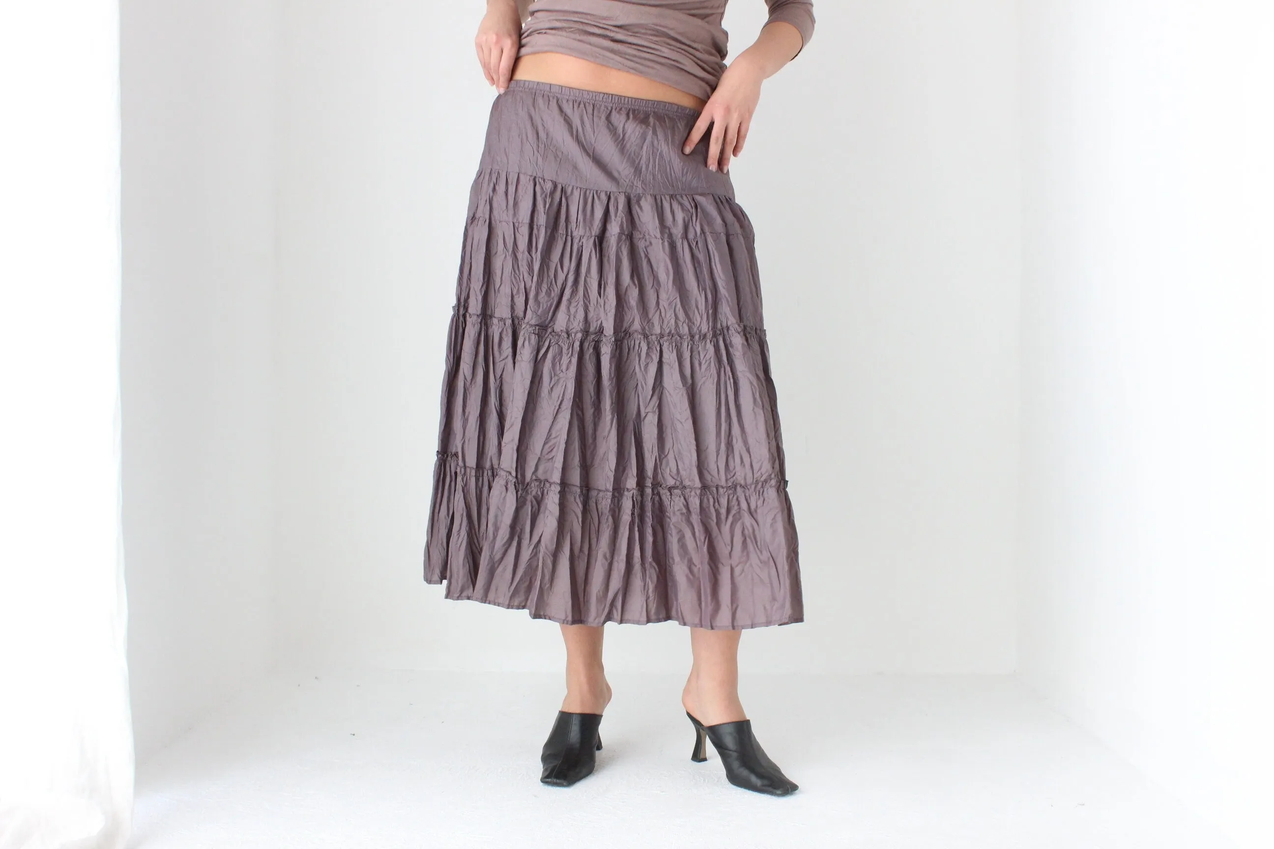 90s Mauve Crinkle Taffeta Skirt