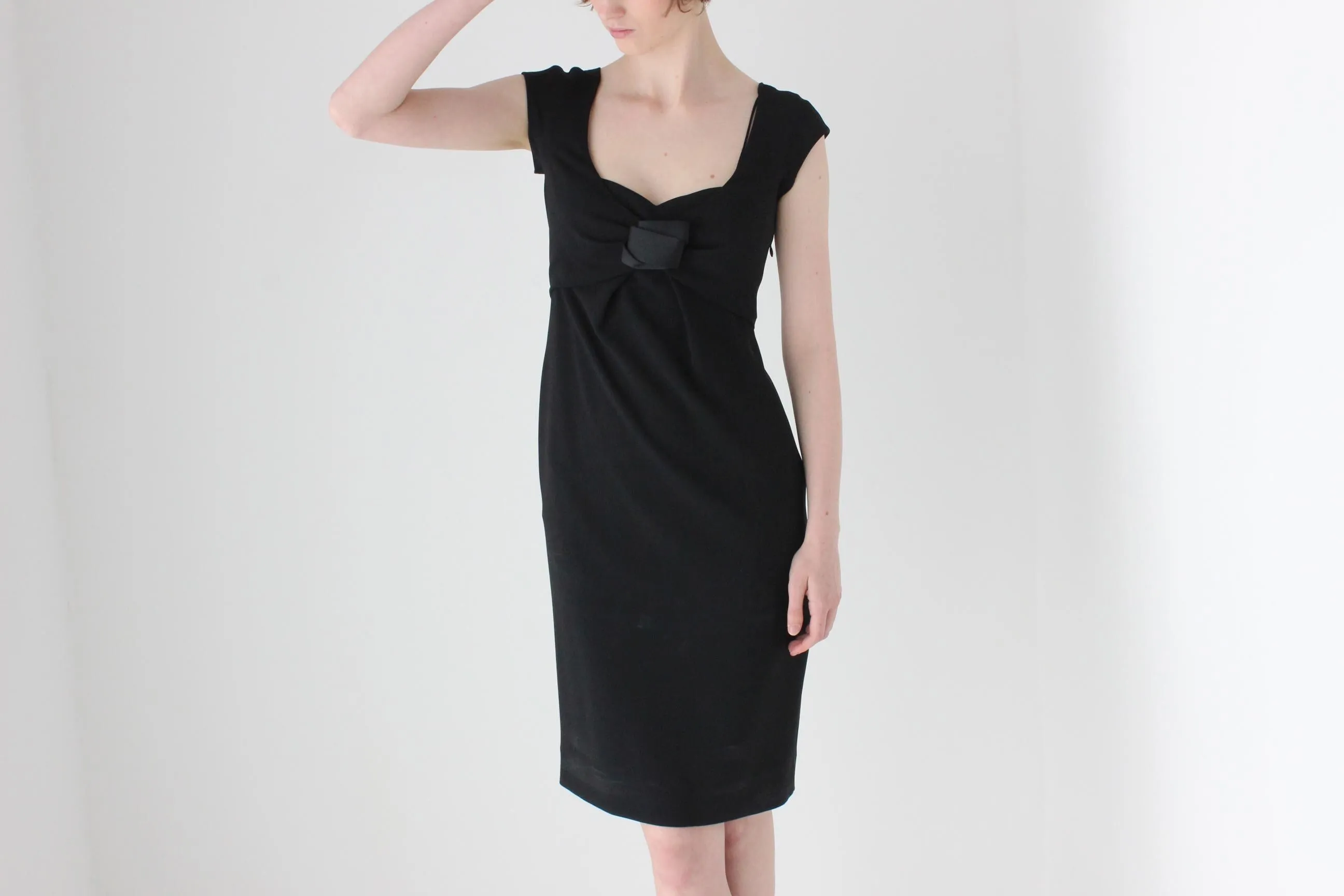 90s MOSCHINO Romantic Sculptural Hourglass Cocktail Dress w/ Rosette Bust