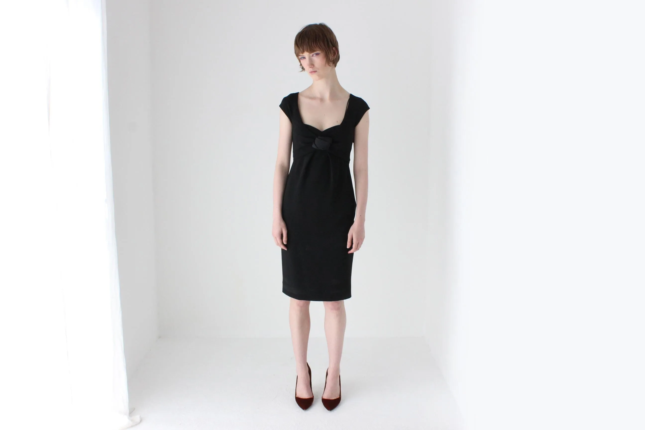90s MOSCHINO Romantic Sculptural Hourglass Cocktail Dress w/ Rosette Bust