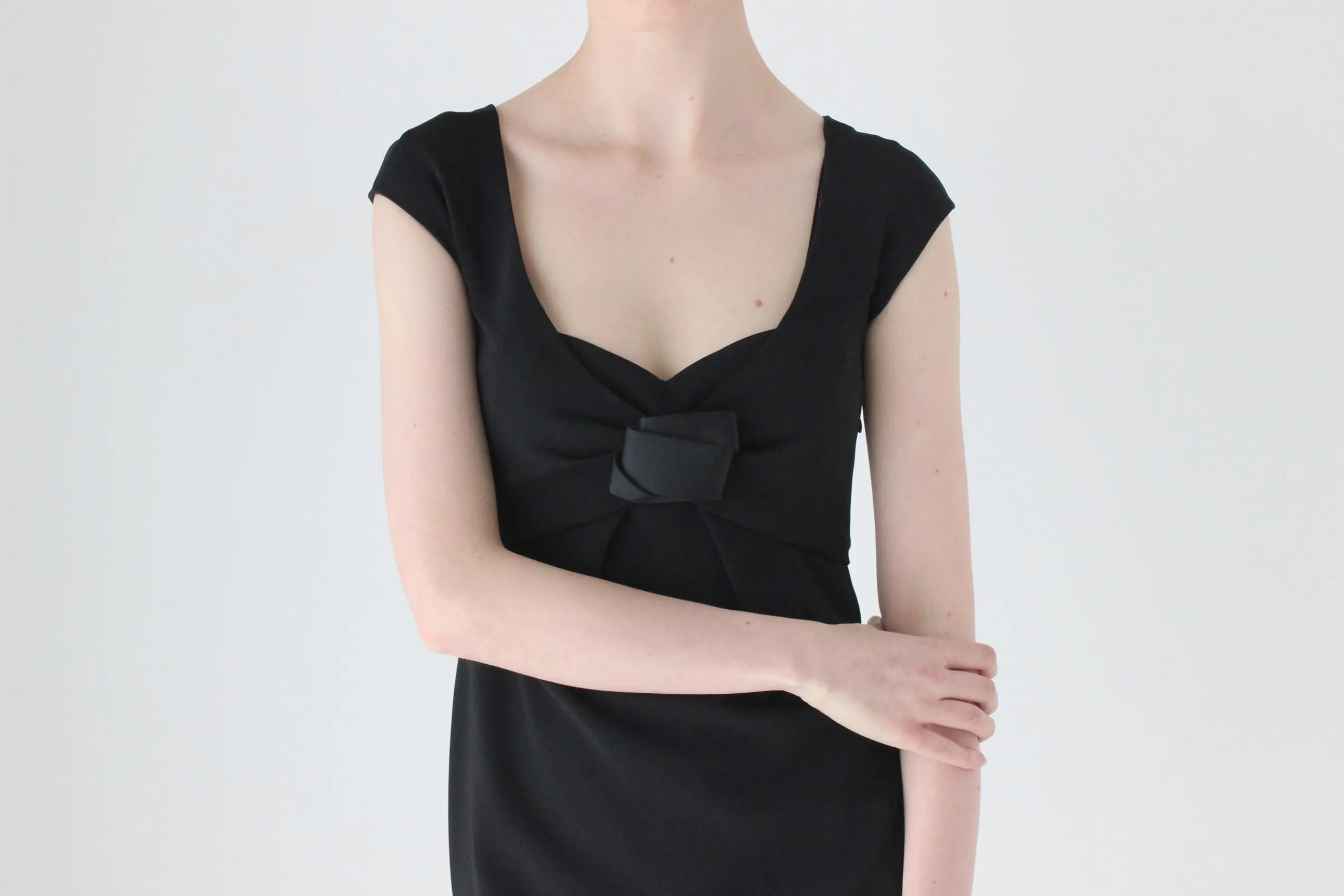 90s MOSCHINO Romantic Sculptural Hourglass Cocktail Dress w/ Rosette Bust