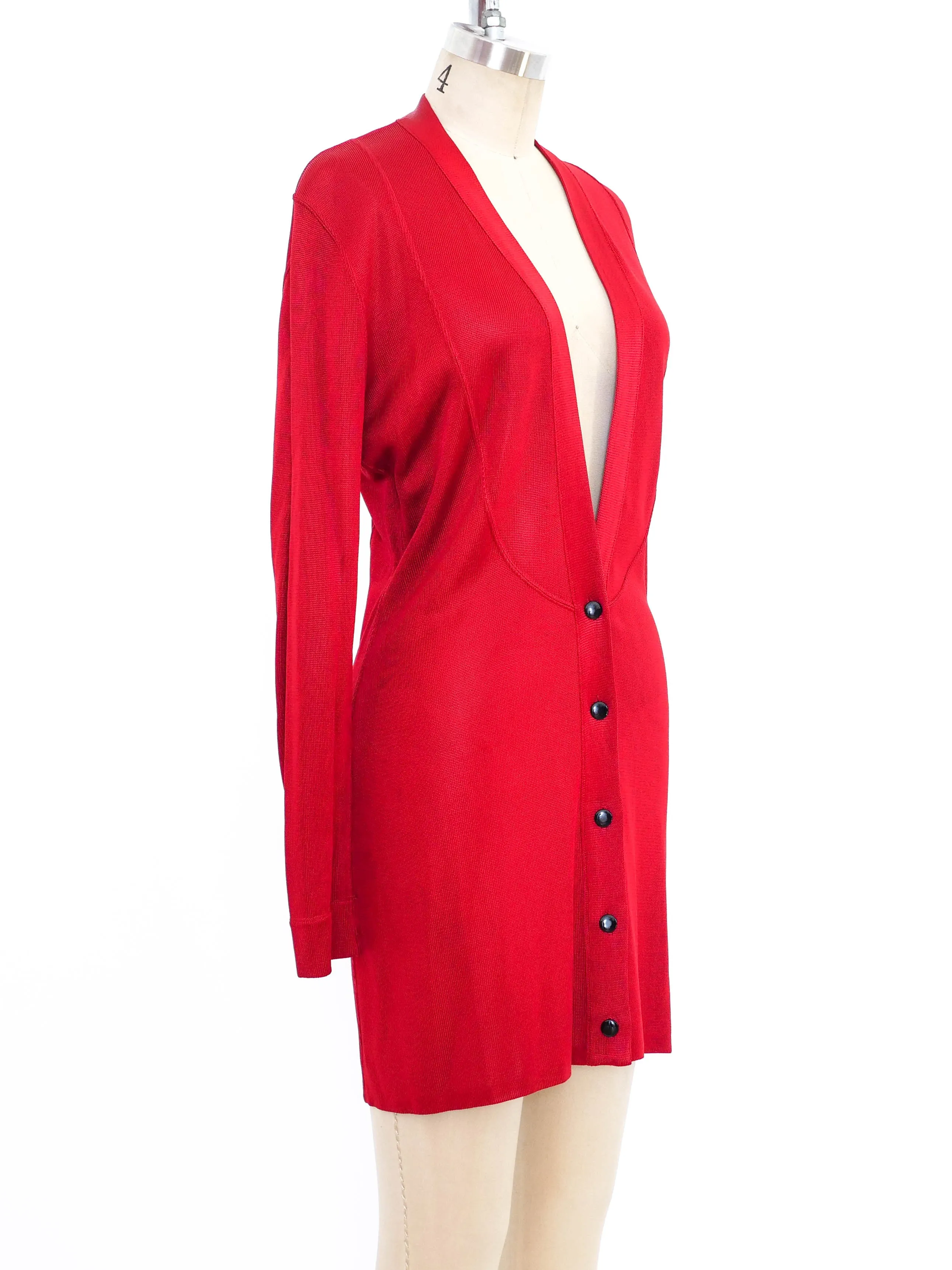 Alaia Crimson Knit Cardigan Dress