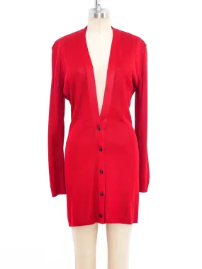 Alaia Crimson Knit Cardigan Dress