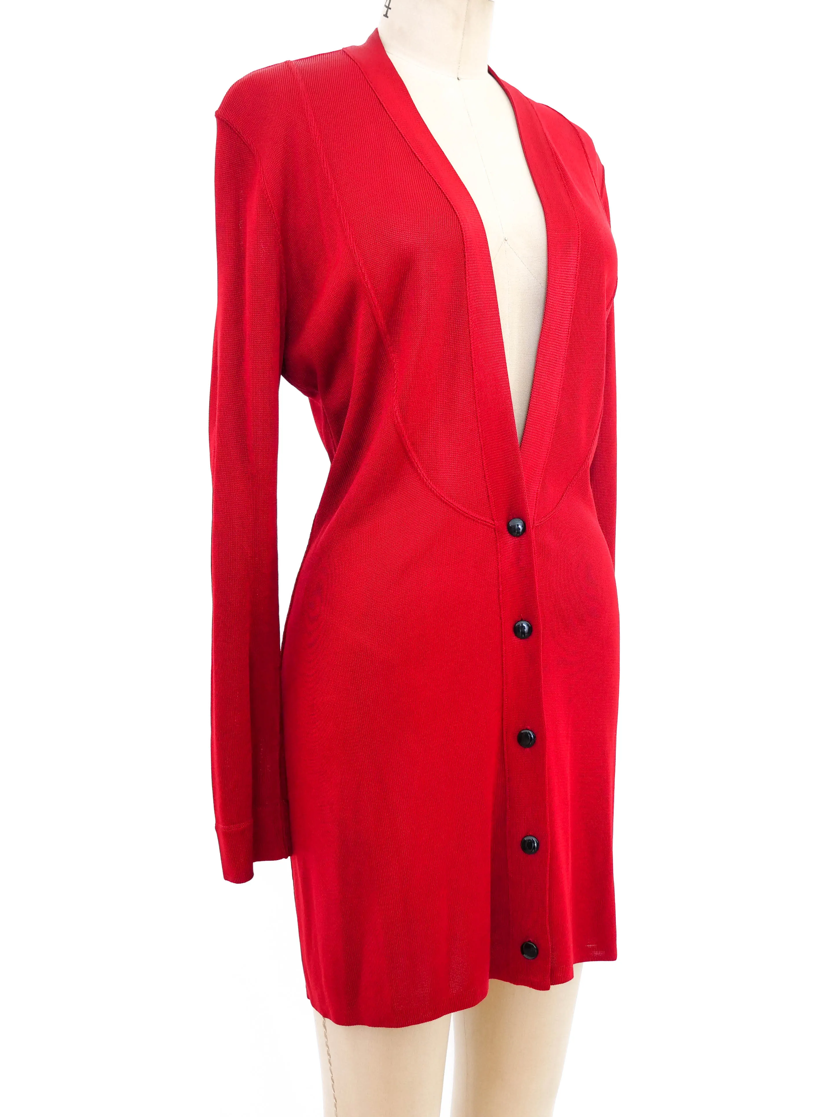 Alaia Crimson Knit Cardigan Dress
