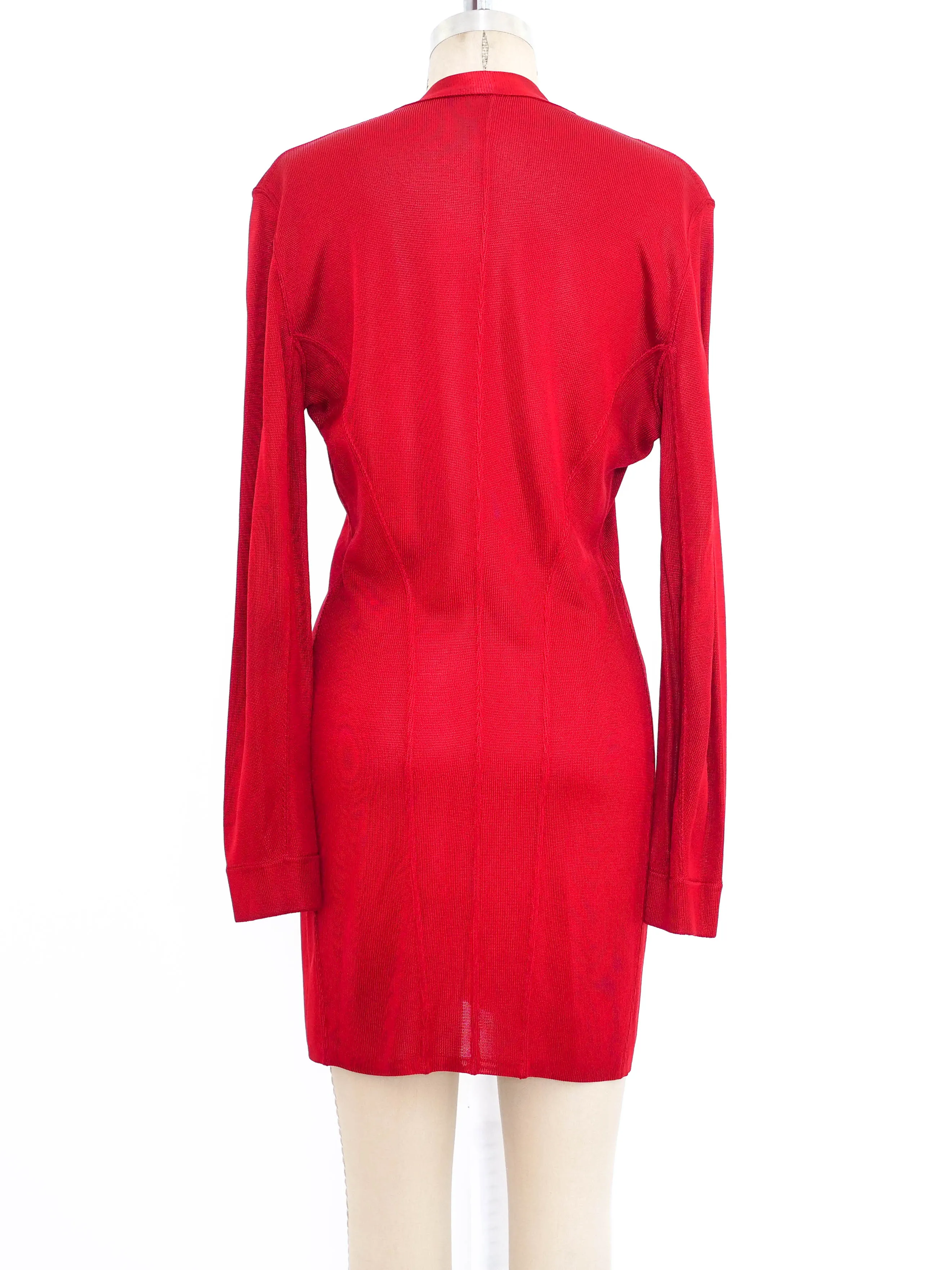 Alaia Crimson Knit Cardigan Dress