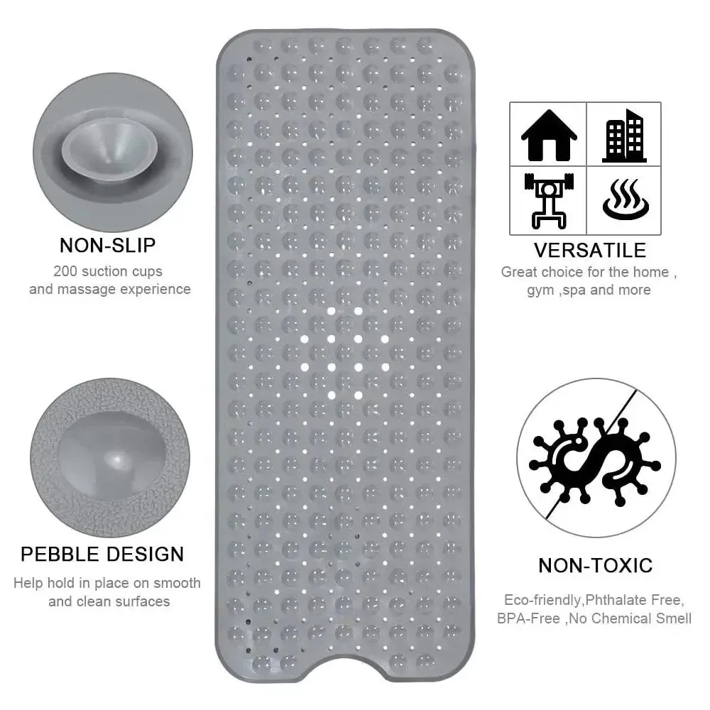 Anti Slip Bath Mat with suction cup Grey color (100 x 40 cm) Soft-Pebble