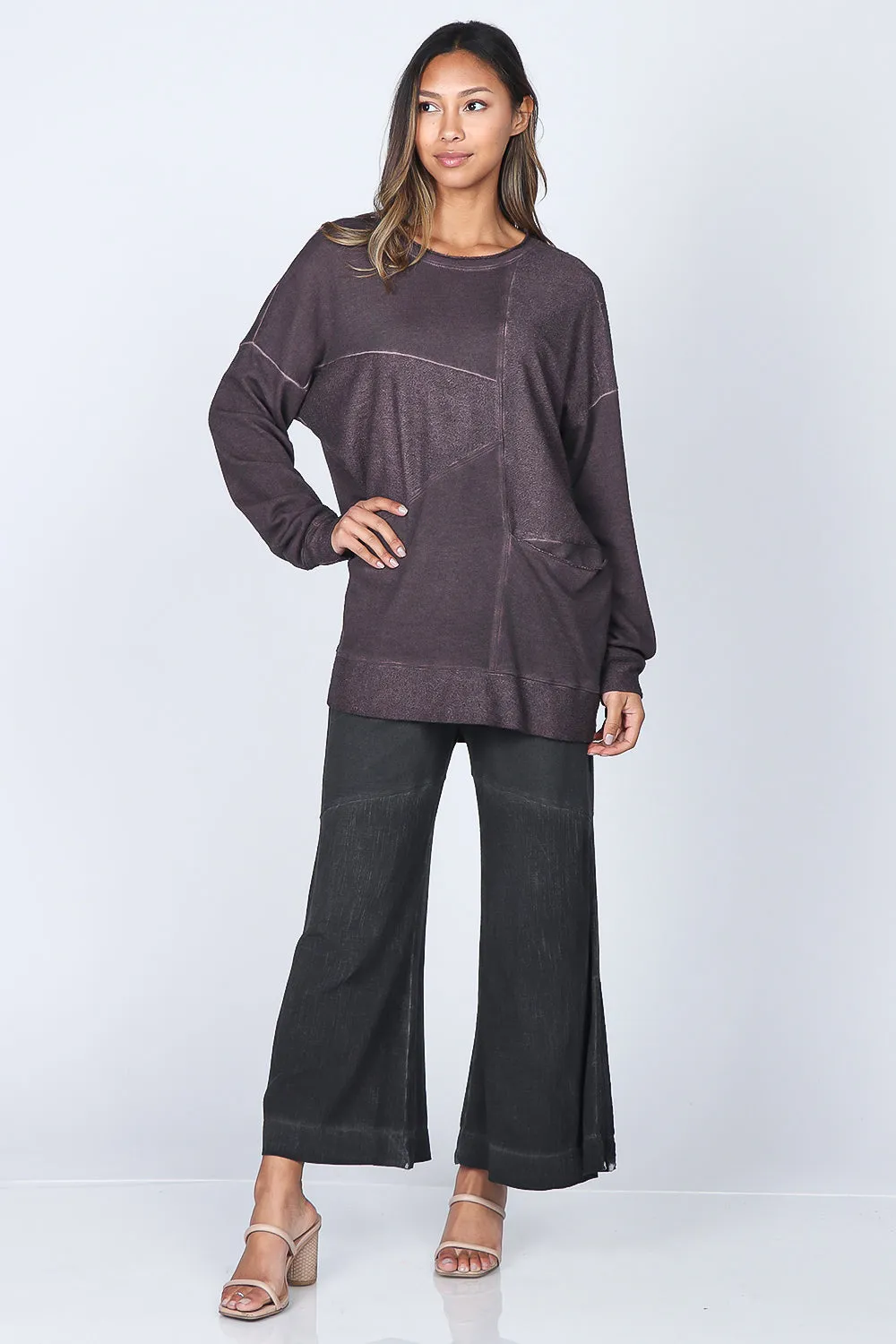 Asymmetrical Terry Paneled Tunic with Pocket