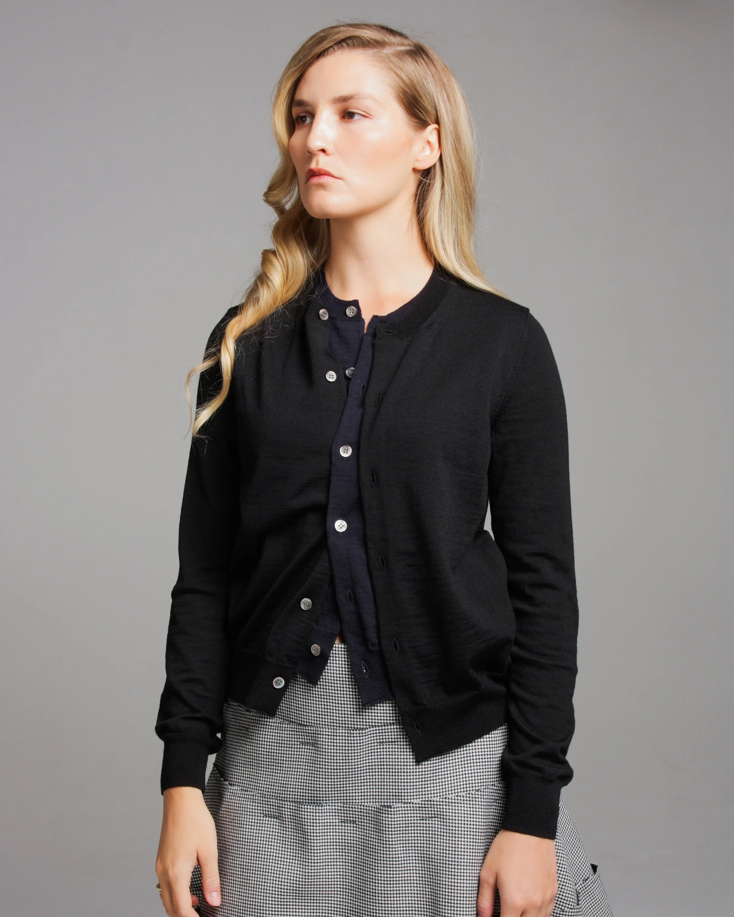 Black and Navy Wool Cardigan