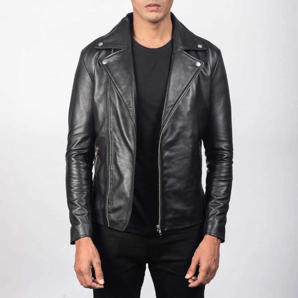 Black Leather Biker Jacket For mens