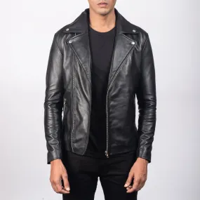Black Leather Biker Jacket For mens