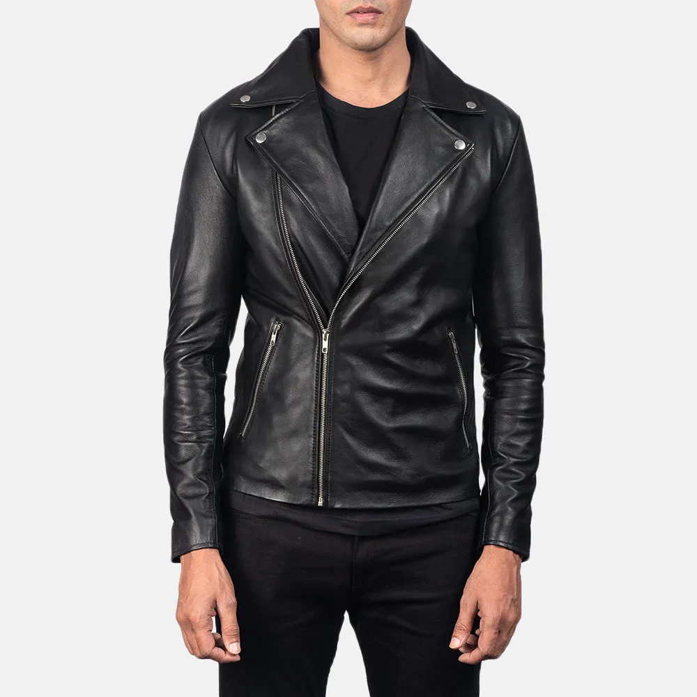 Black Leather Biker Jacket For mens