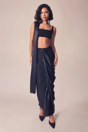 Black Satin Pearl Sari Skirt