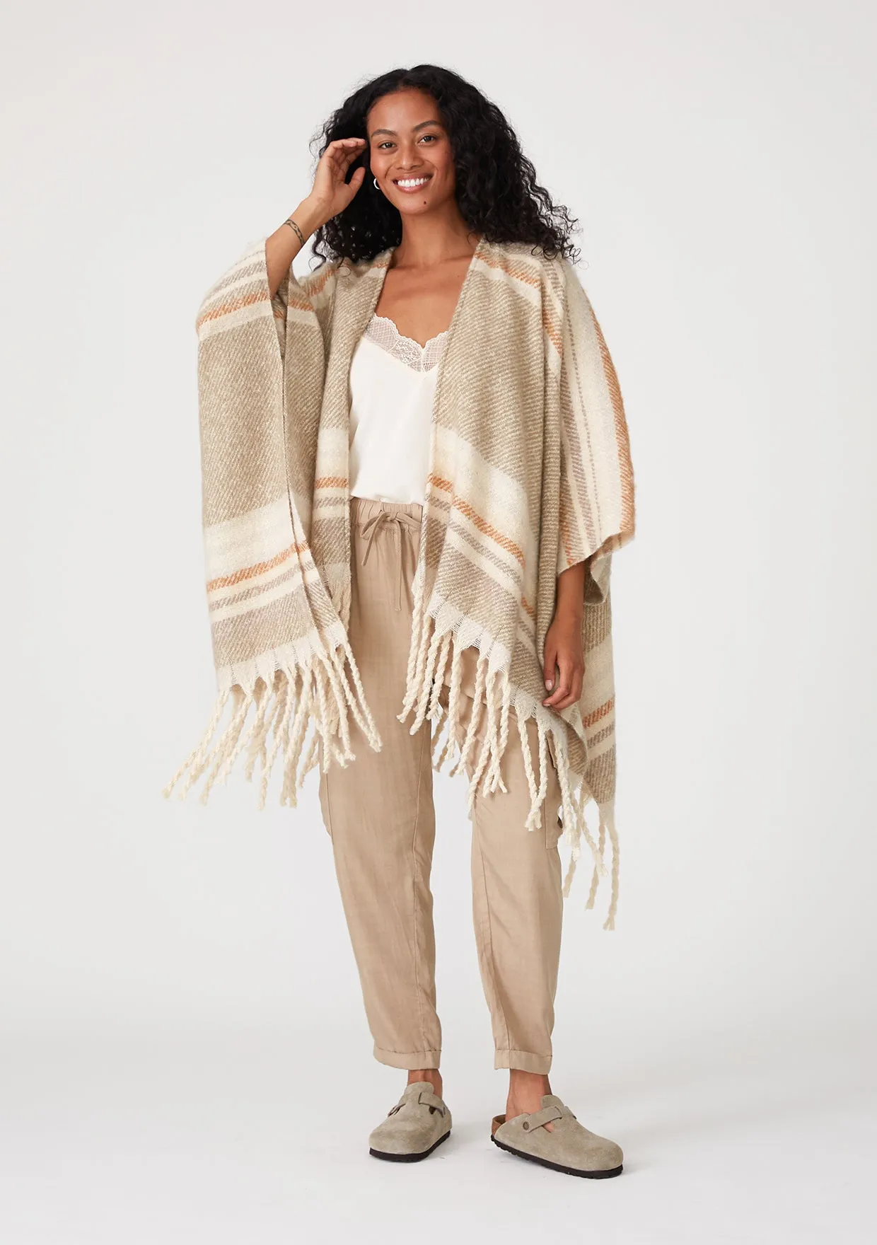 Bohemian Striped Fringe Poncho