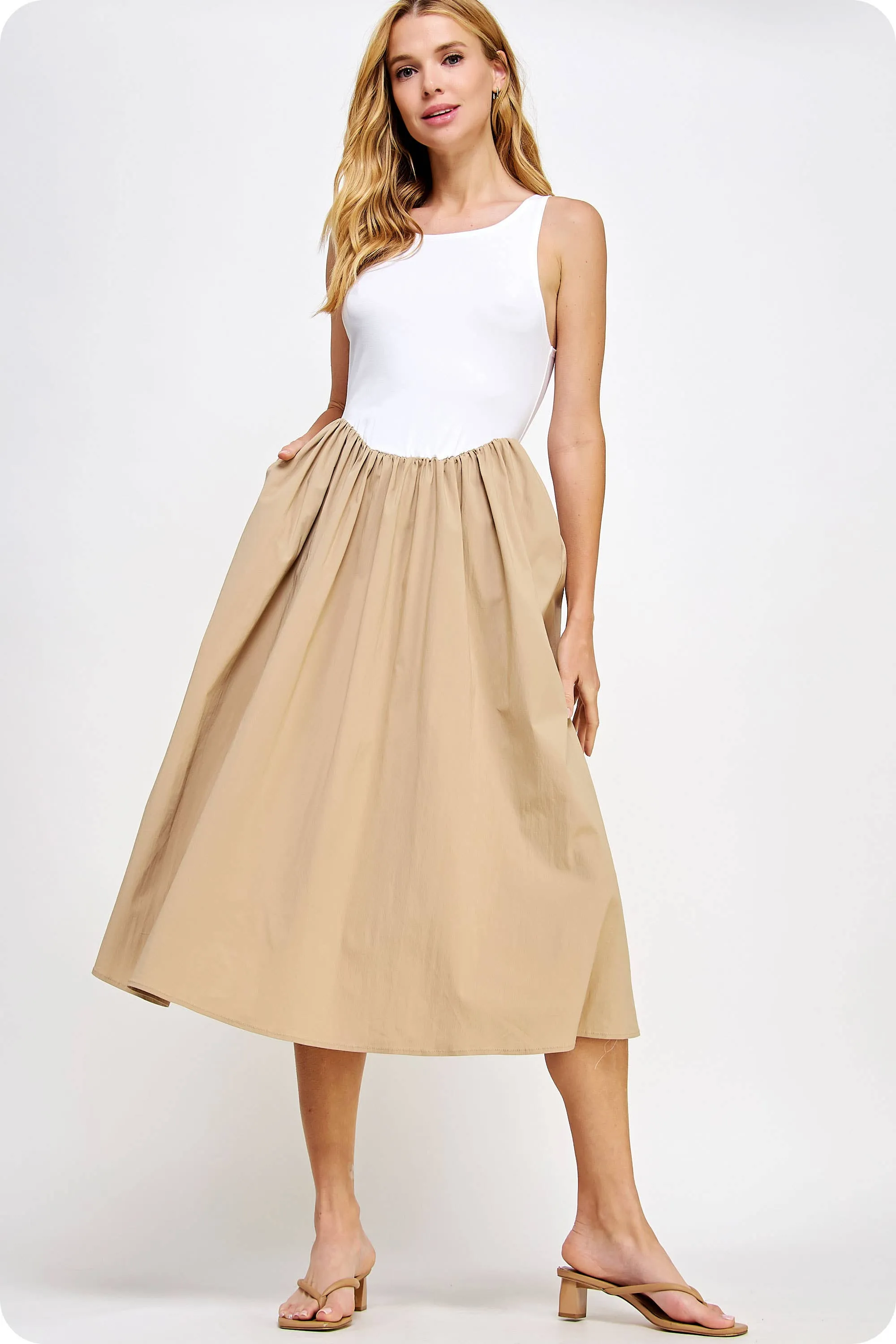 Carmen Knit Contrast Poplin Long Dress