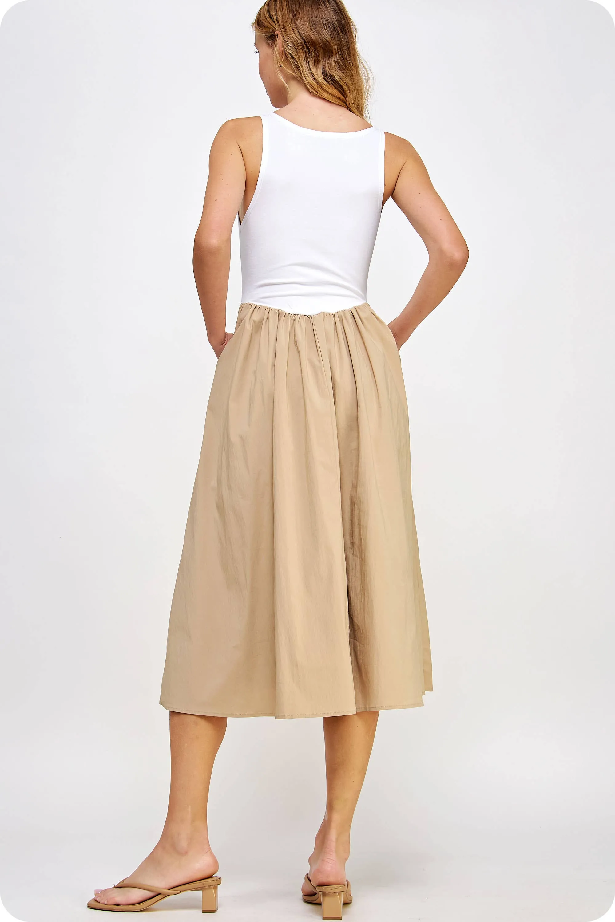 Carmen Knit Contrast Poplin Long Dress