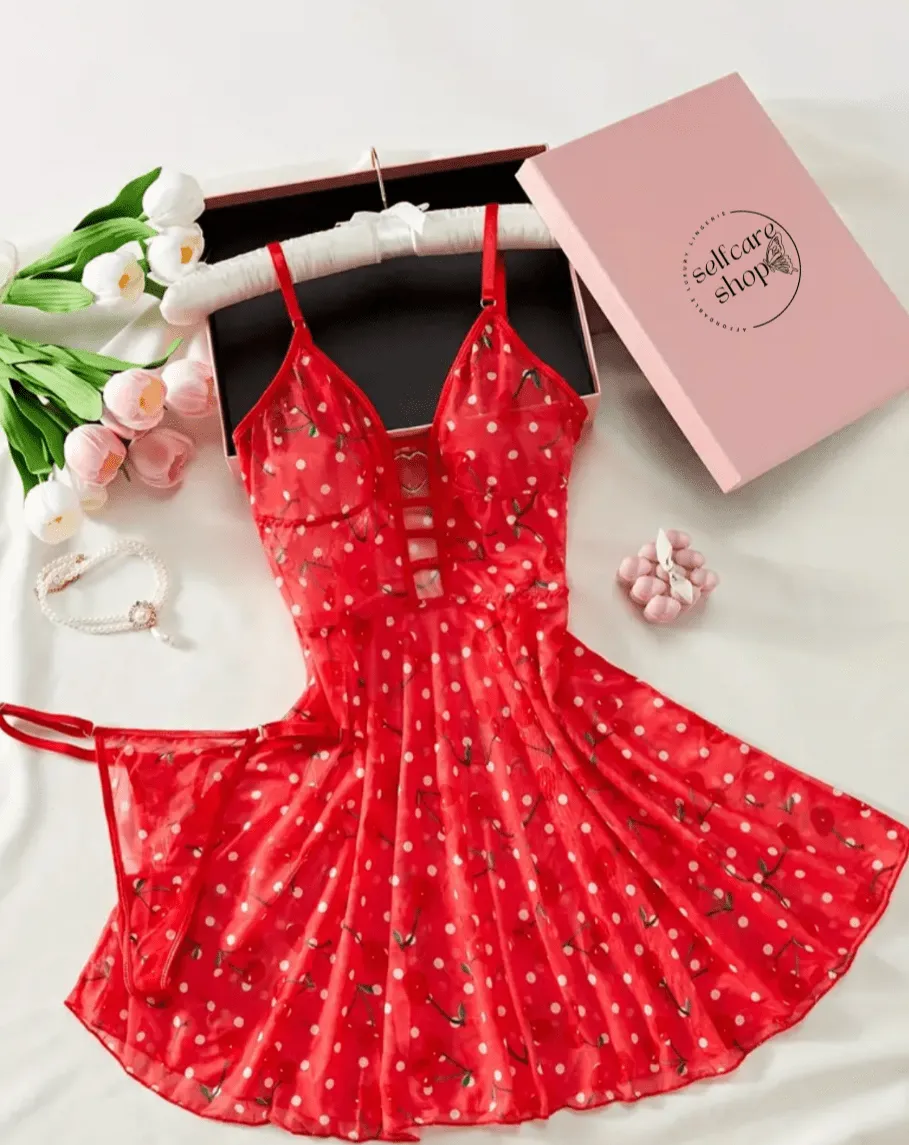 Cherry Red Lingerie Slip Dress See Through