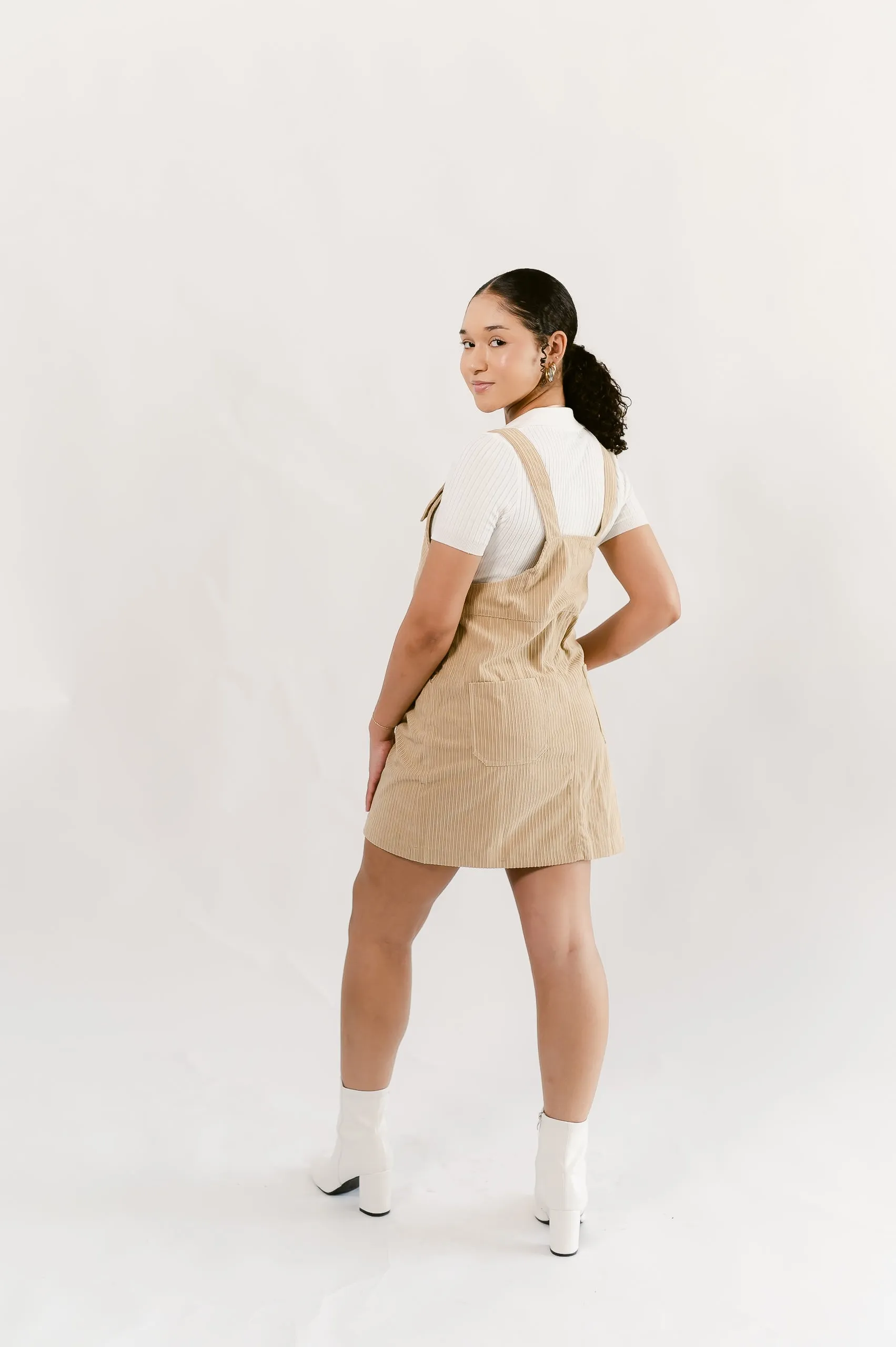 Corduroy Skirtall Mini Dress- Lt. Beige