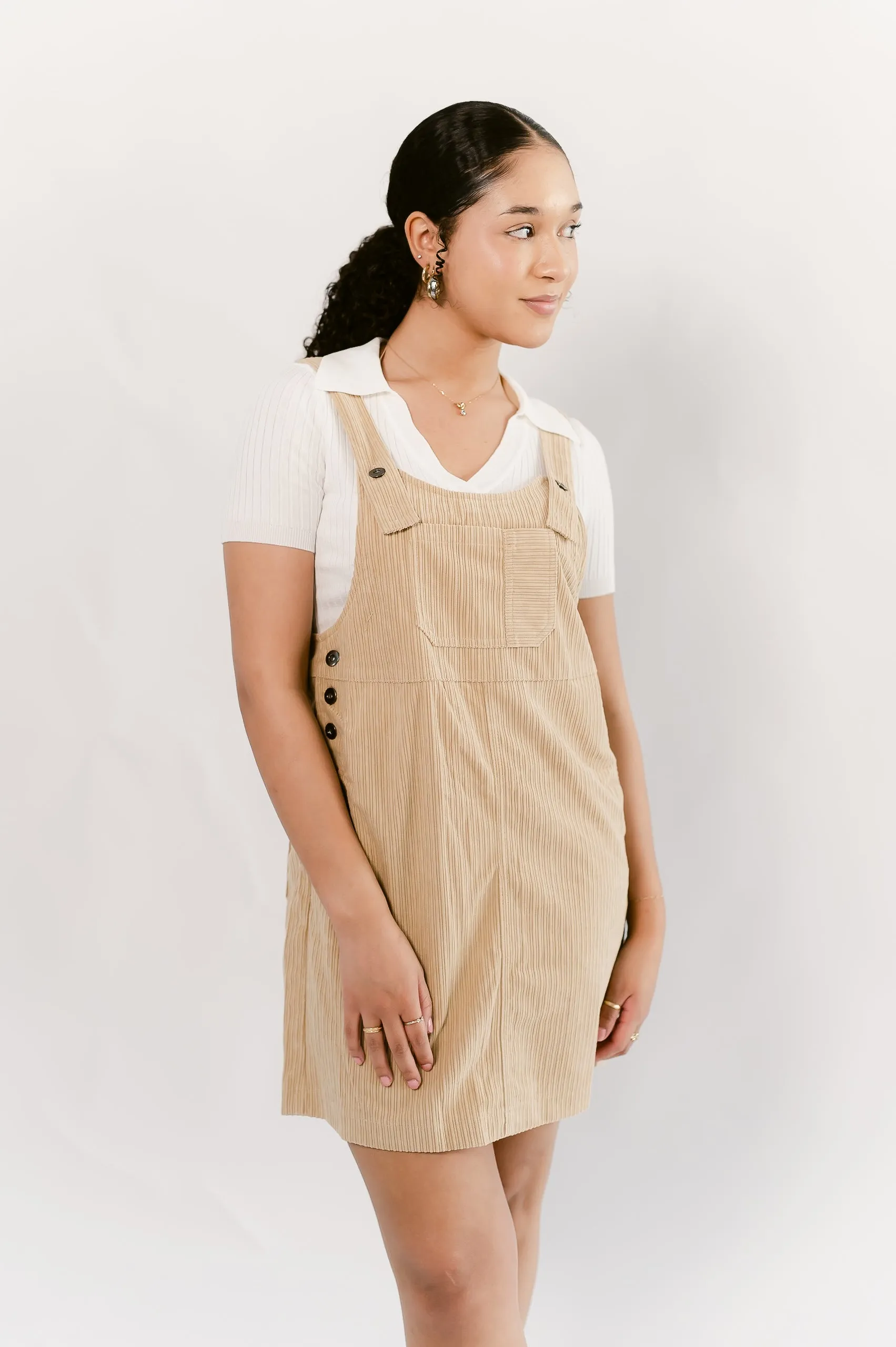 Corduroy Skirtall Mini Dress- Lt. Beige