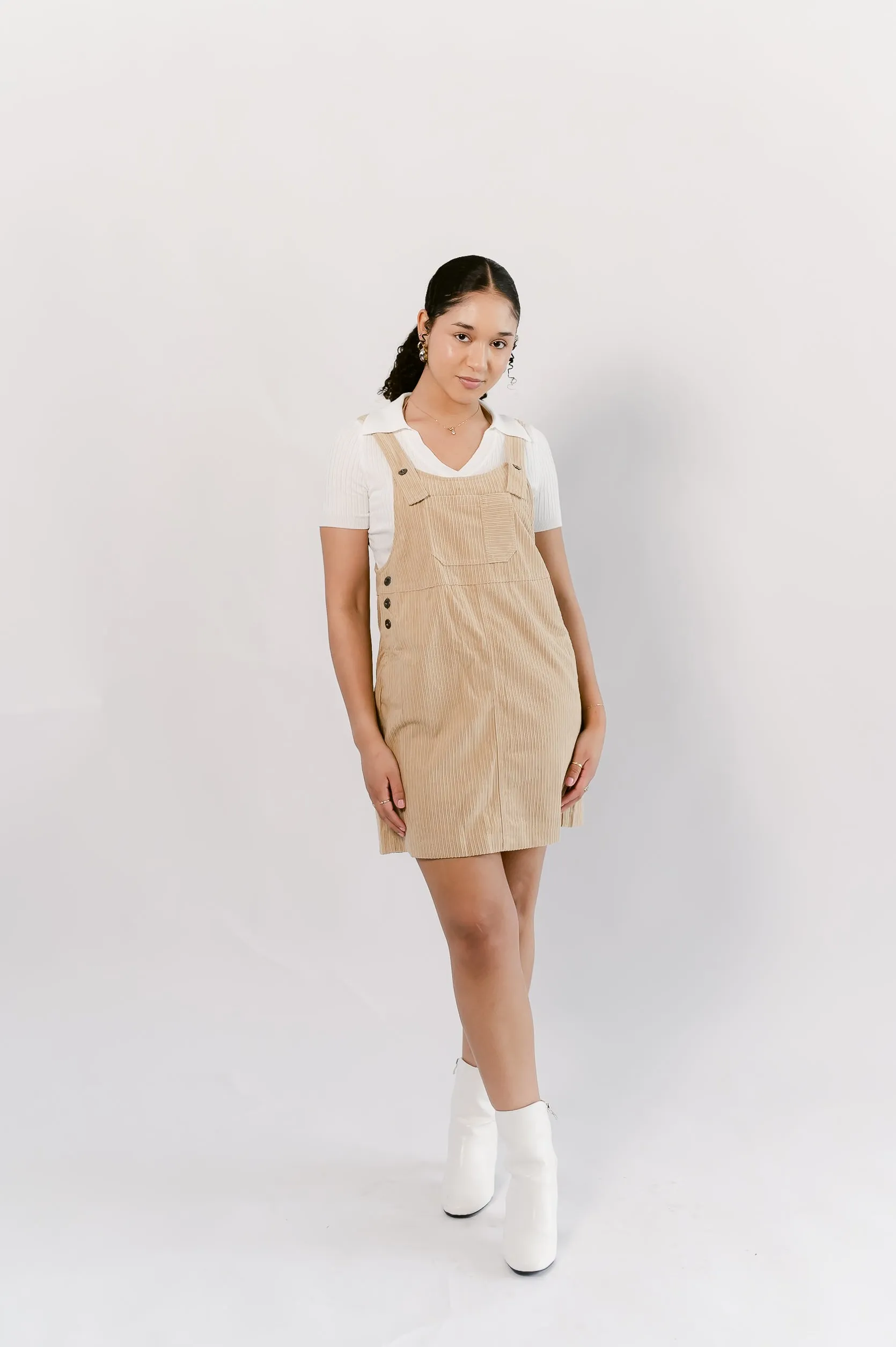 Corduroy Skirtall Mini Dress- Lt. Beige