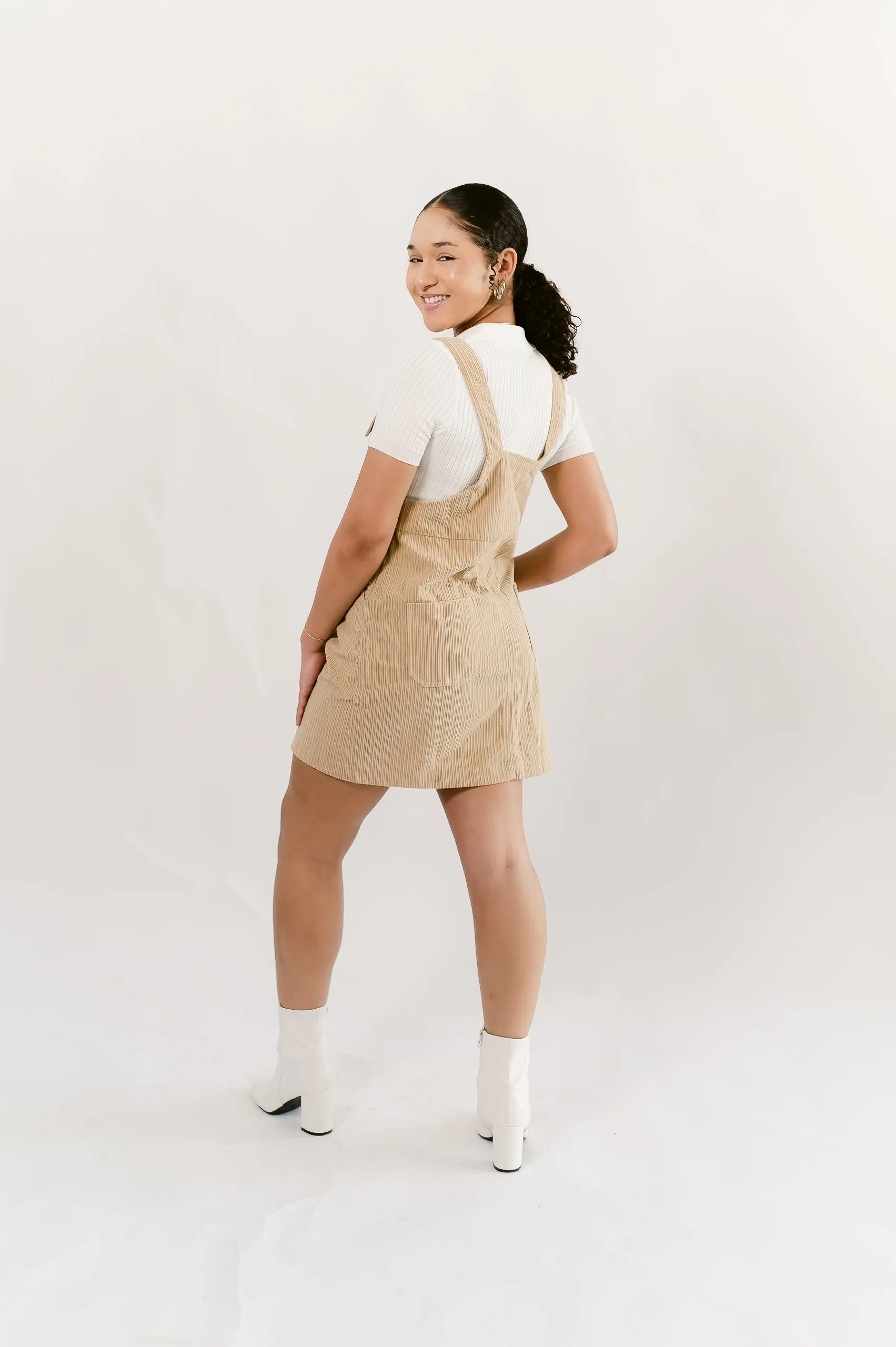 Corduroy Skirtall Mini Dress- Lt. Beige