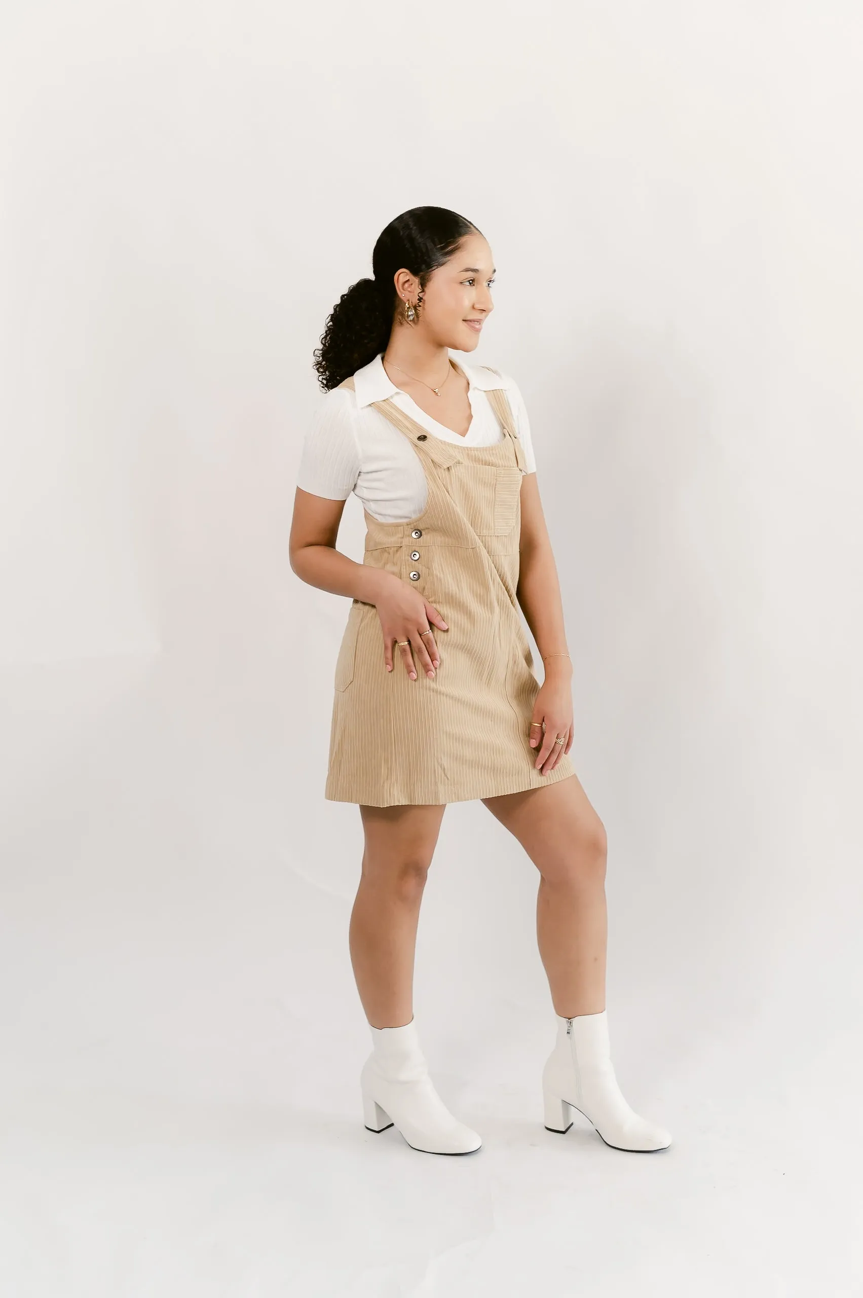 Corduroy Skirtall Mini Dress- Lt. Beige