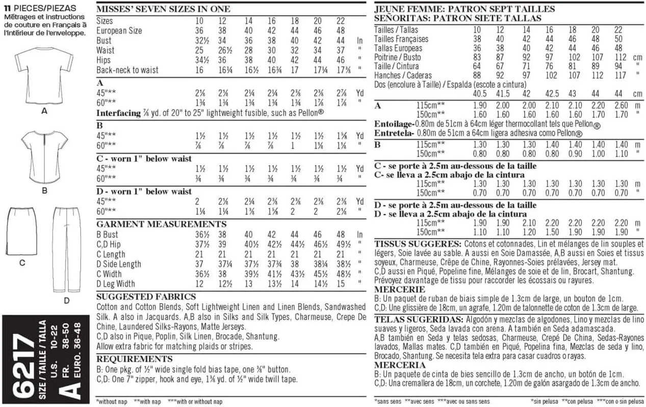Creative Patterns New Look 6217 Misses' Separates, a (10-12-14-16-18-20-22)
