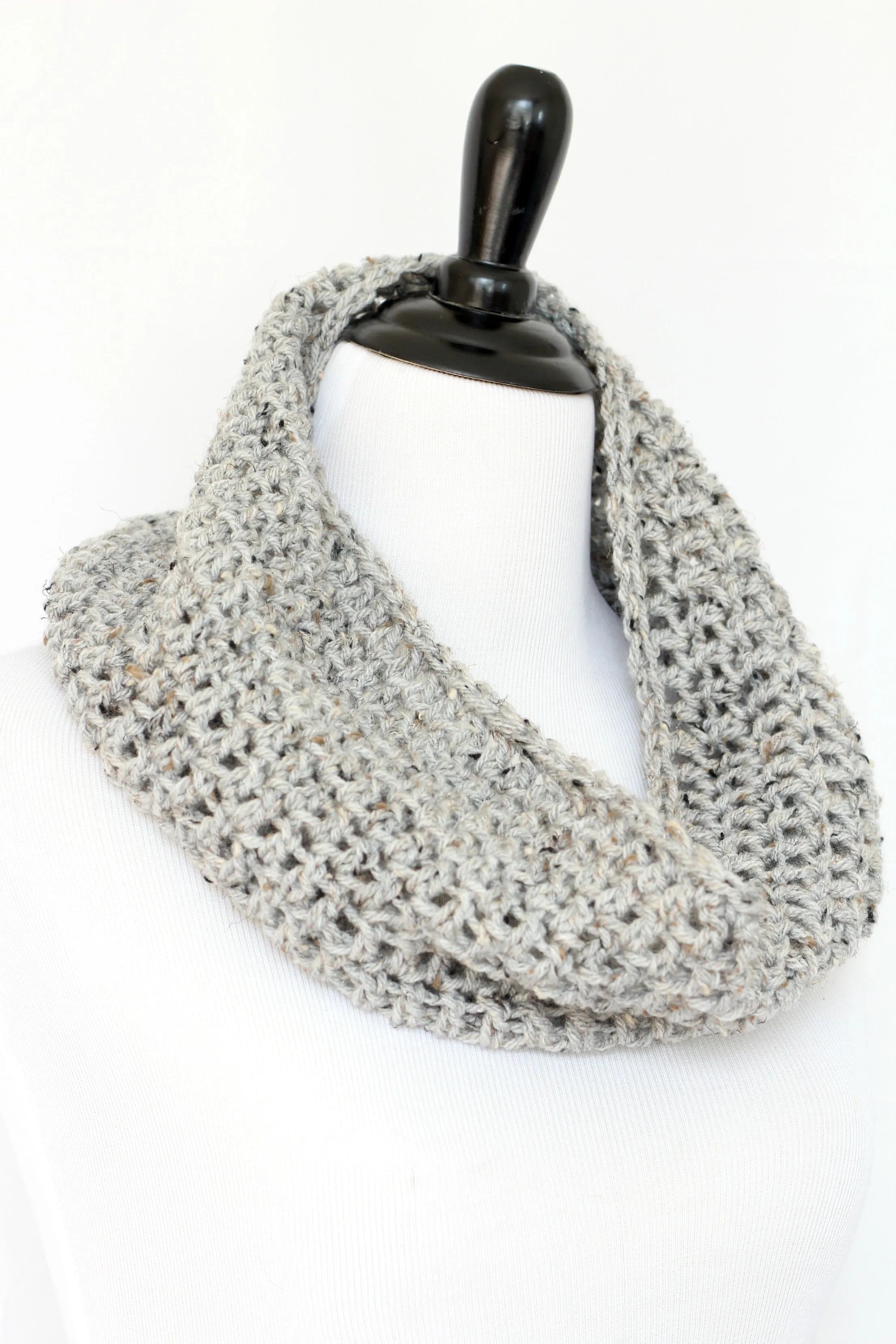 Crochet infinity scarf in grey color, chunky cowl