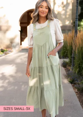 Everlee Sage Green Overall Dress