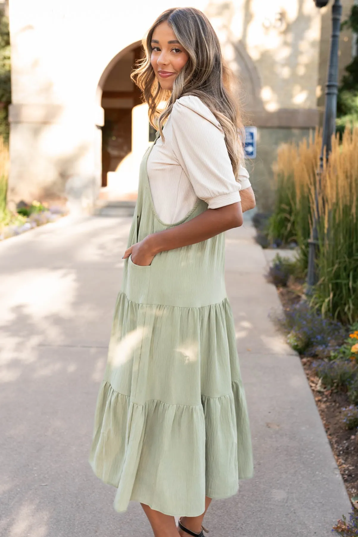 Everlee Sage Green Overall Dress