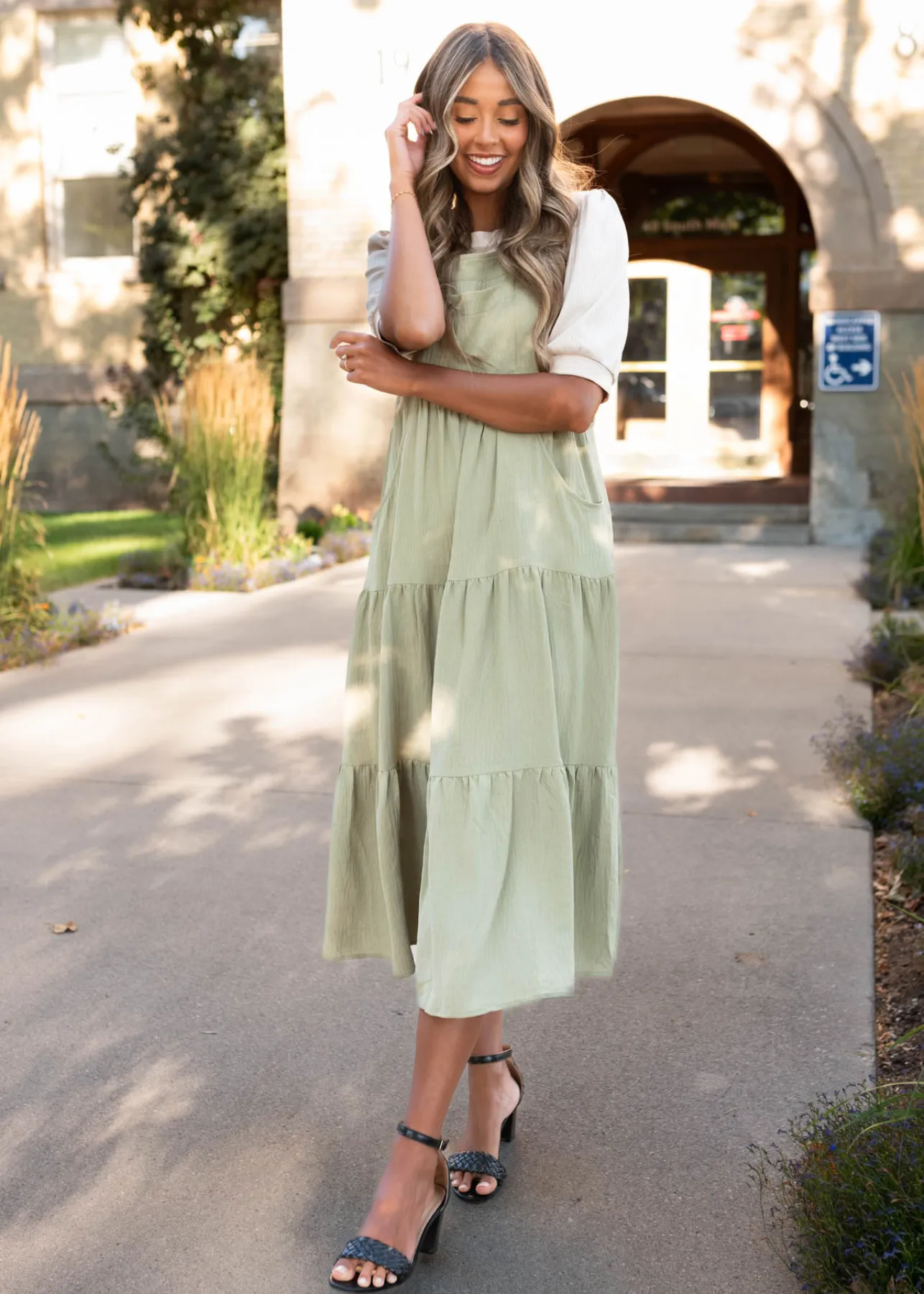 Everlee Sage Green Overall Dress
