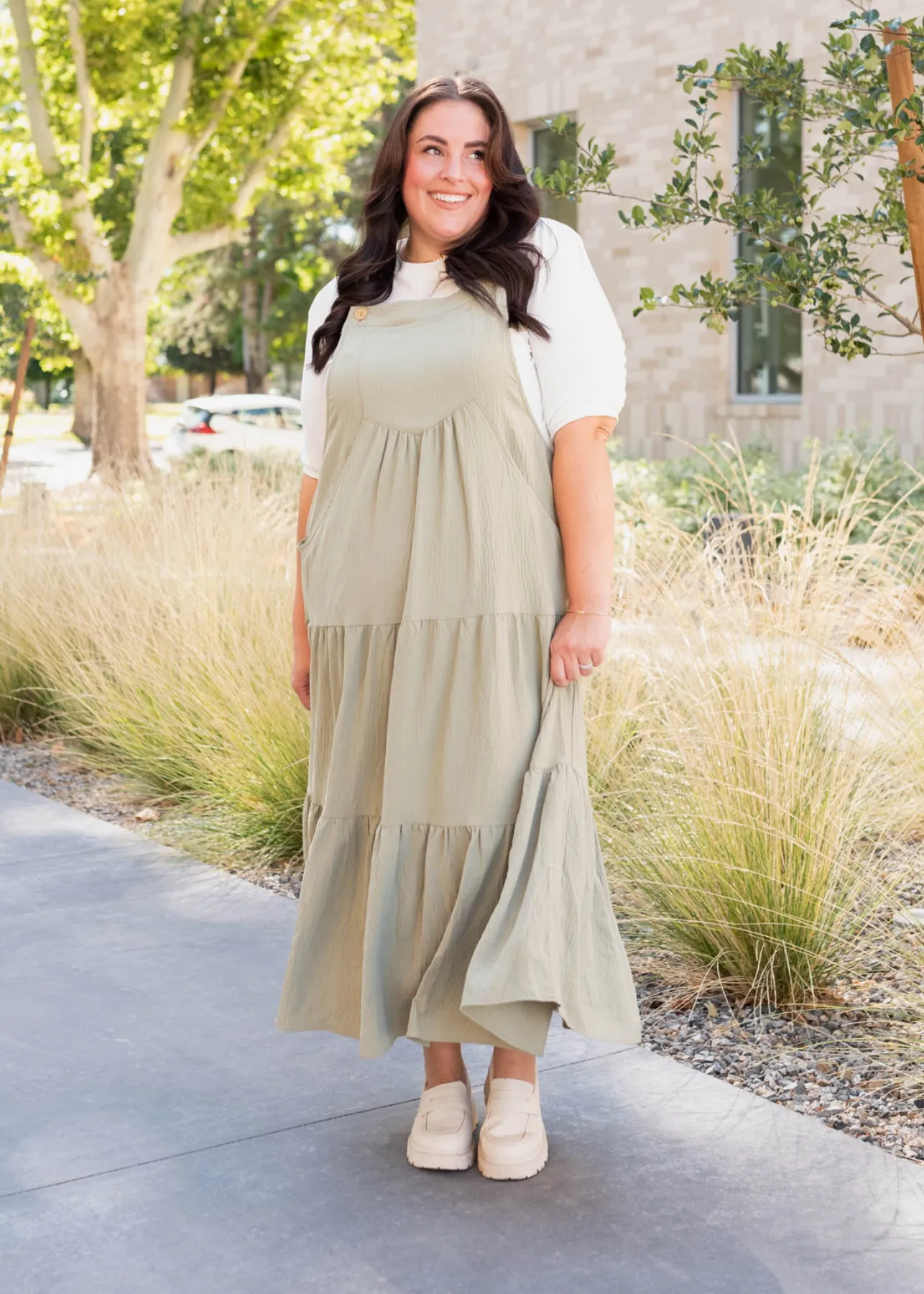 Everlee Sage Green Overall Dress
