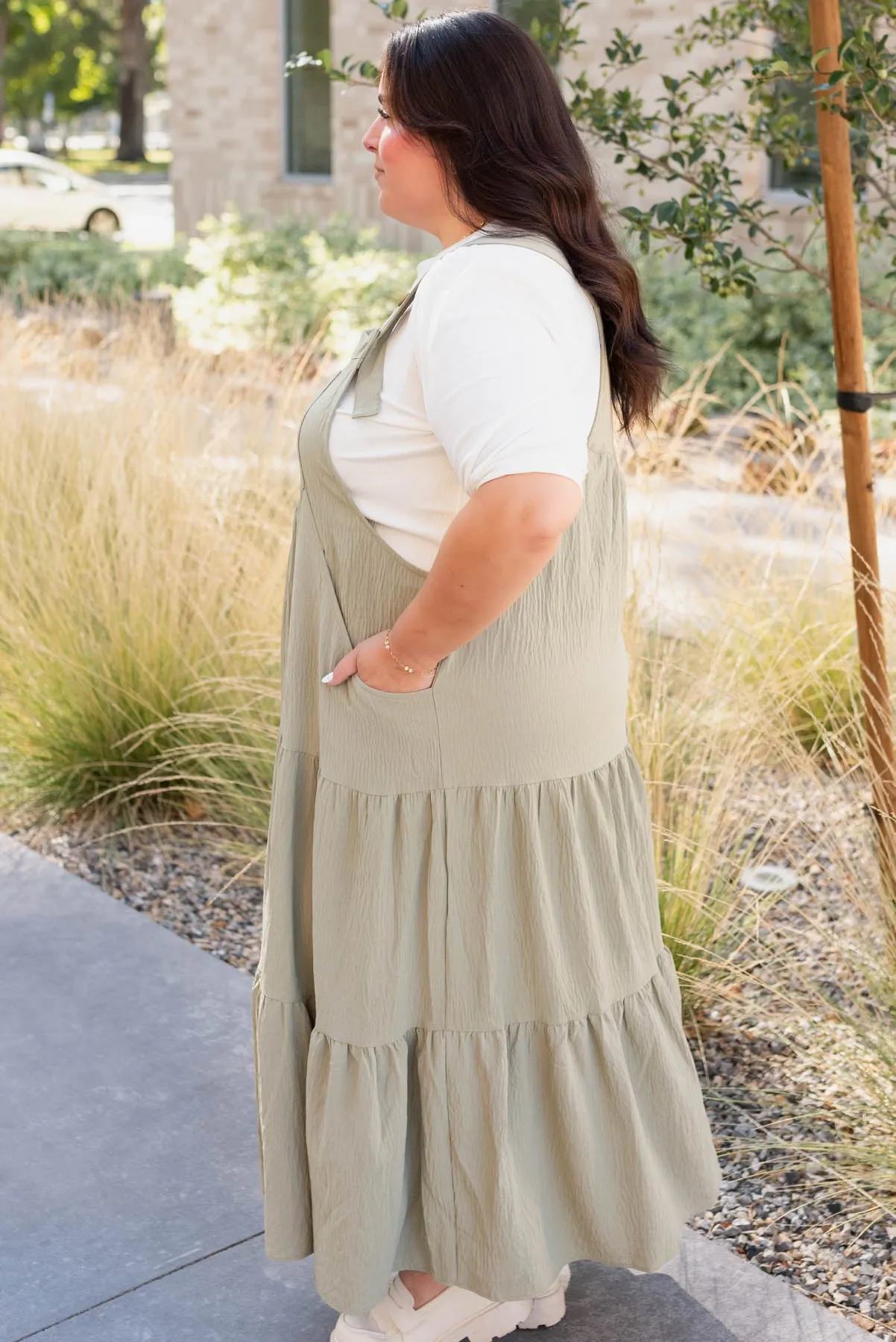Everlee Sage Green Overall Dress