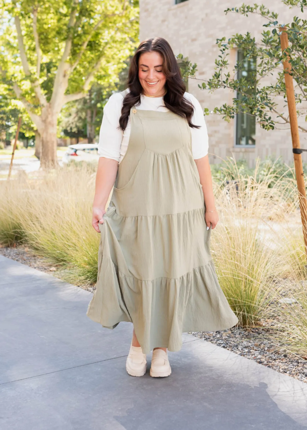 Everlee Sage Green Overall Dress