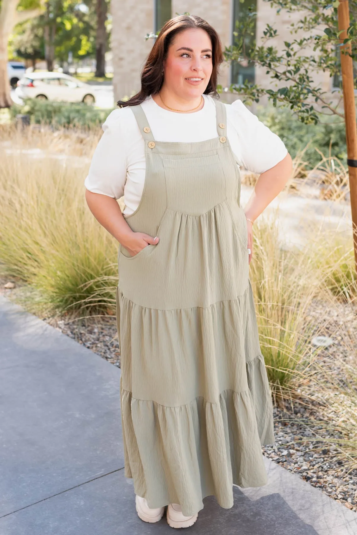 Everlee Sage Green Overall Dress
