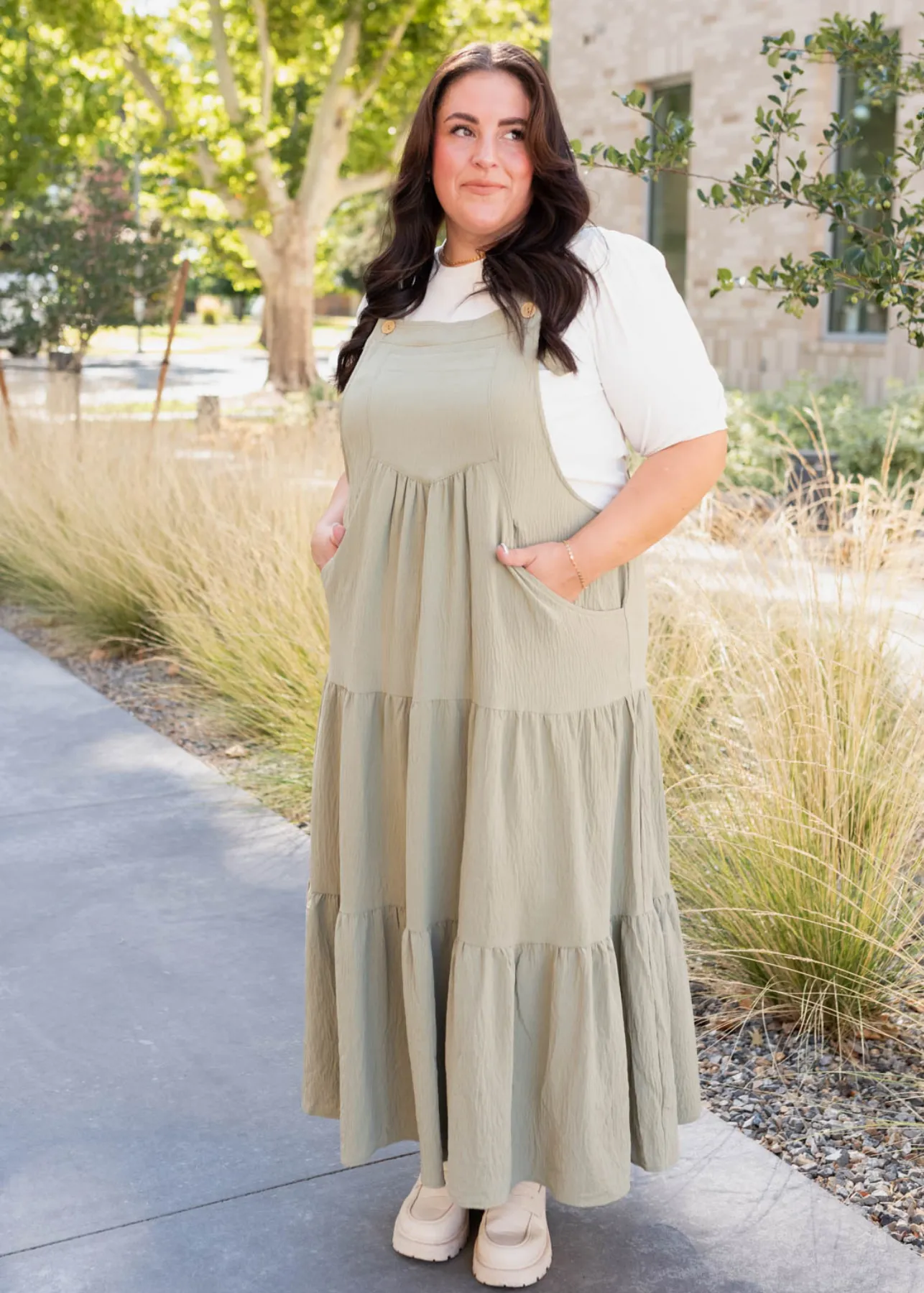 Everlee Sage Green Overall Dress
