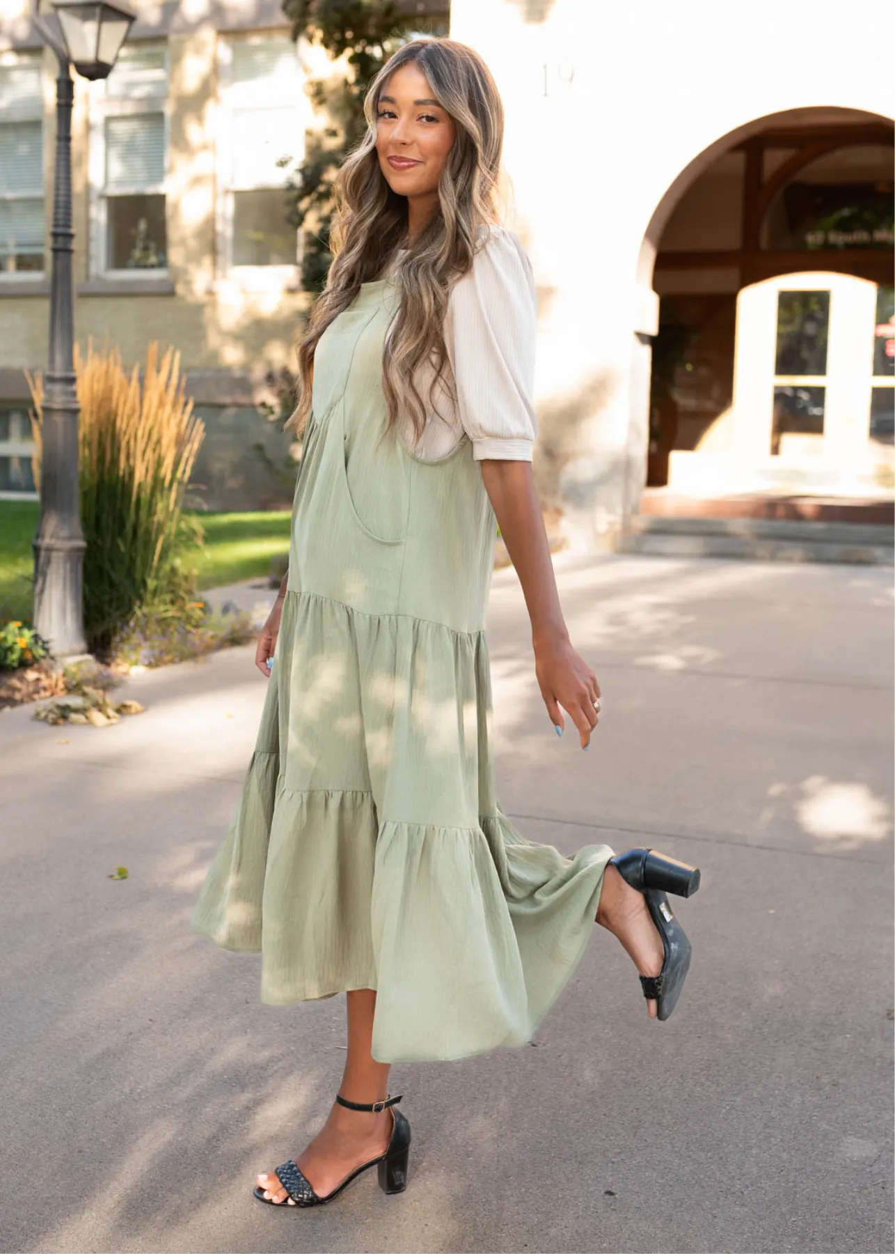 Everlee Sage Green Overall Dress