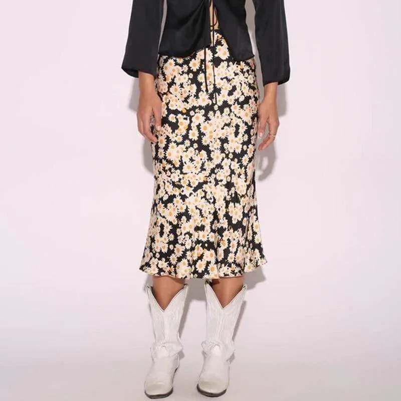 Floral Silk Pencil Skirt