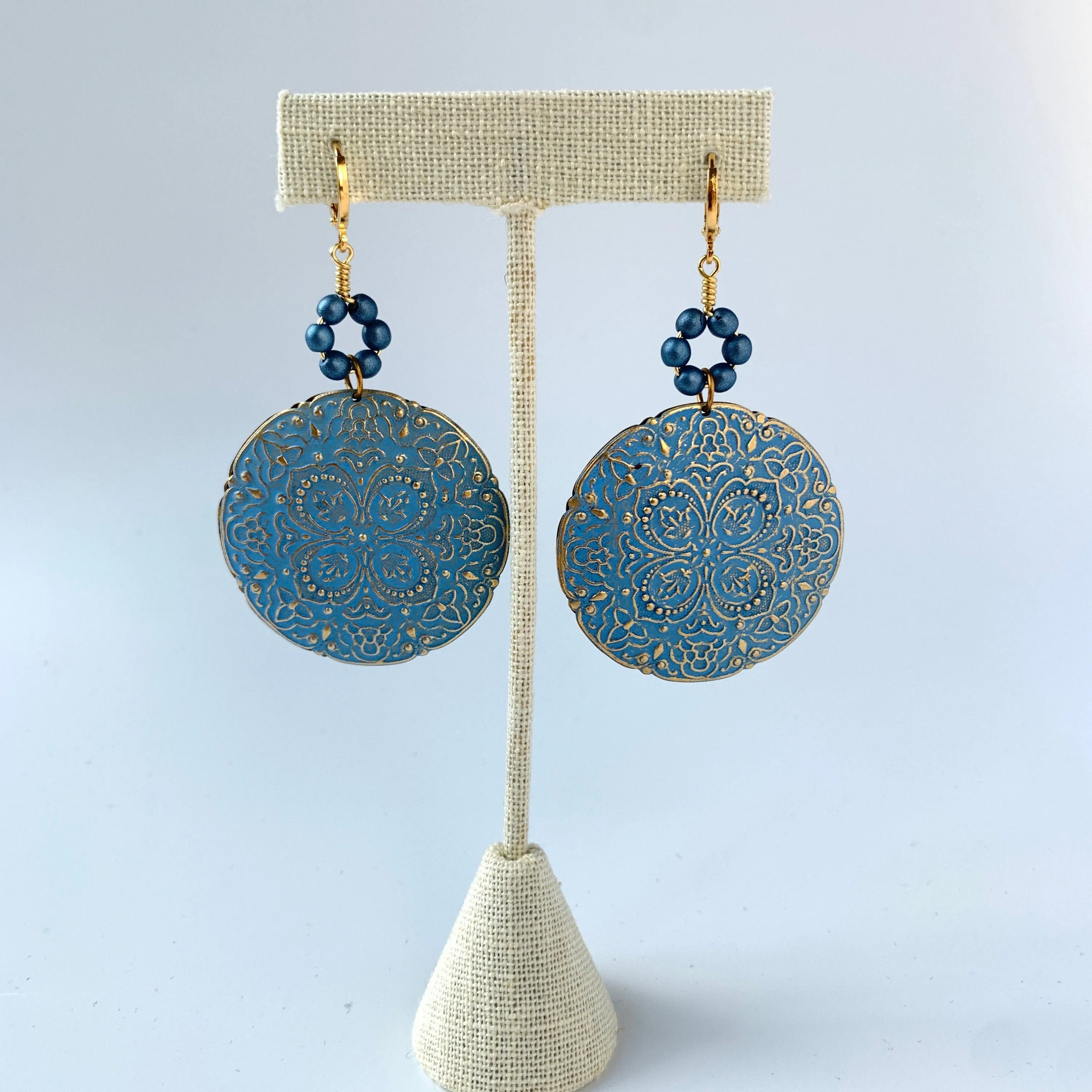 French Blue Medallion Earrings