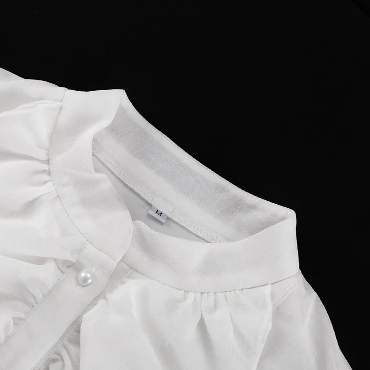 French Elegant Ruffled Stand Collar Long Sleeve Short Dress