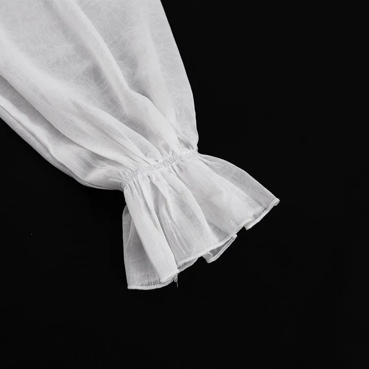 French Elegant Ruffled Stand Collar Long Sleeve Short Dress