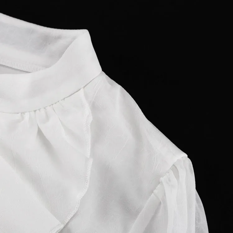 French Elegant Ruffled Stand Collar Long Sleeve Short Dress
