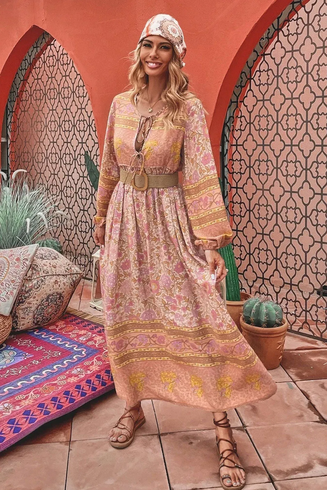 Gown Dress, Boho Maxi Dress, Loose Dress, Camila Indian Flower Pink
