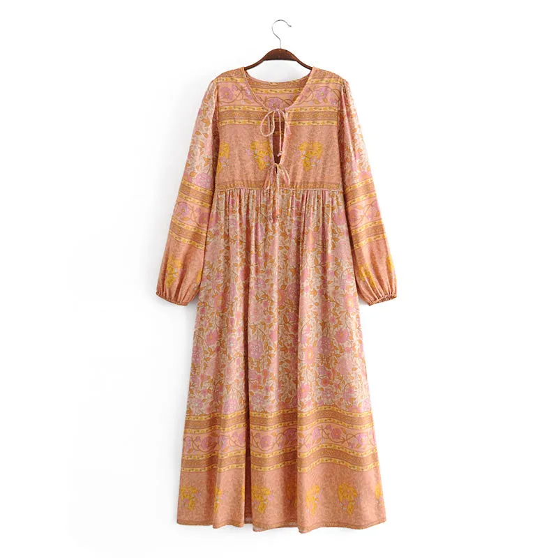 Gown Dress, Boho Maxi Dress, Loose Dress, Camila Indian Flower Pink