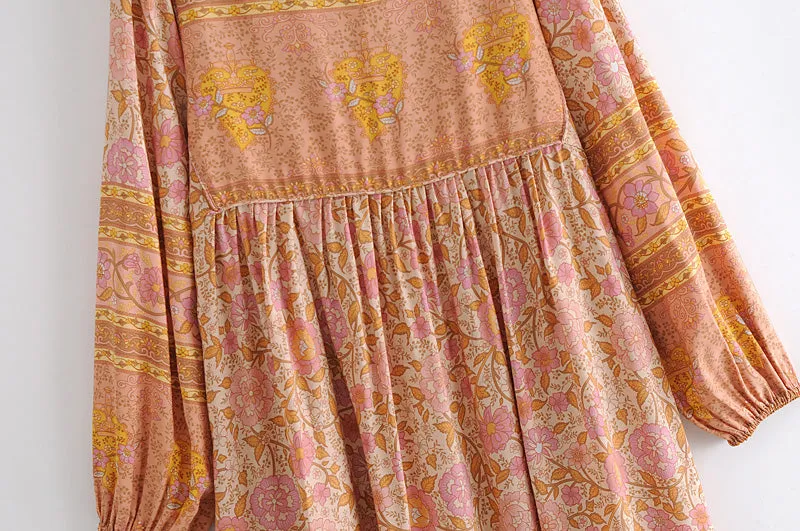 Gown Dress, Boho Maxi Dress, Loose Dress, Camila Indian Flower Pink